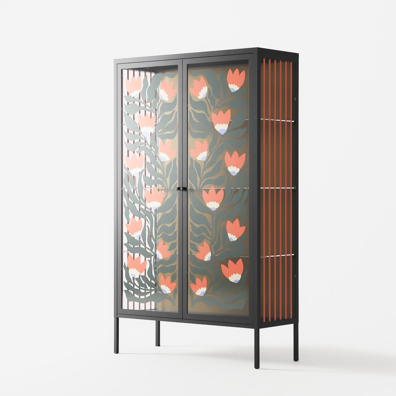 Blooming Folk Garden - Cabinet - Sandra Hutter - Antracite - Overlay Glass