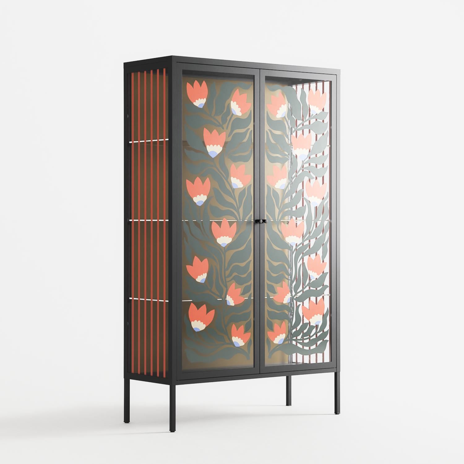 Blooming Folk Garden - Cabinet - Sandra Hutter - Antracite - Overlay Glass