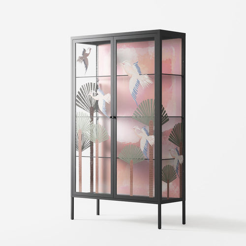 Abstract Cranes And Palms - Cabinet - Raissa Oltmanns - Antracite - Overlay Glass