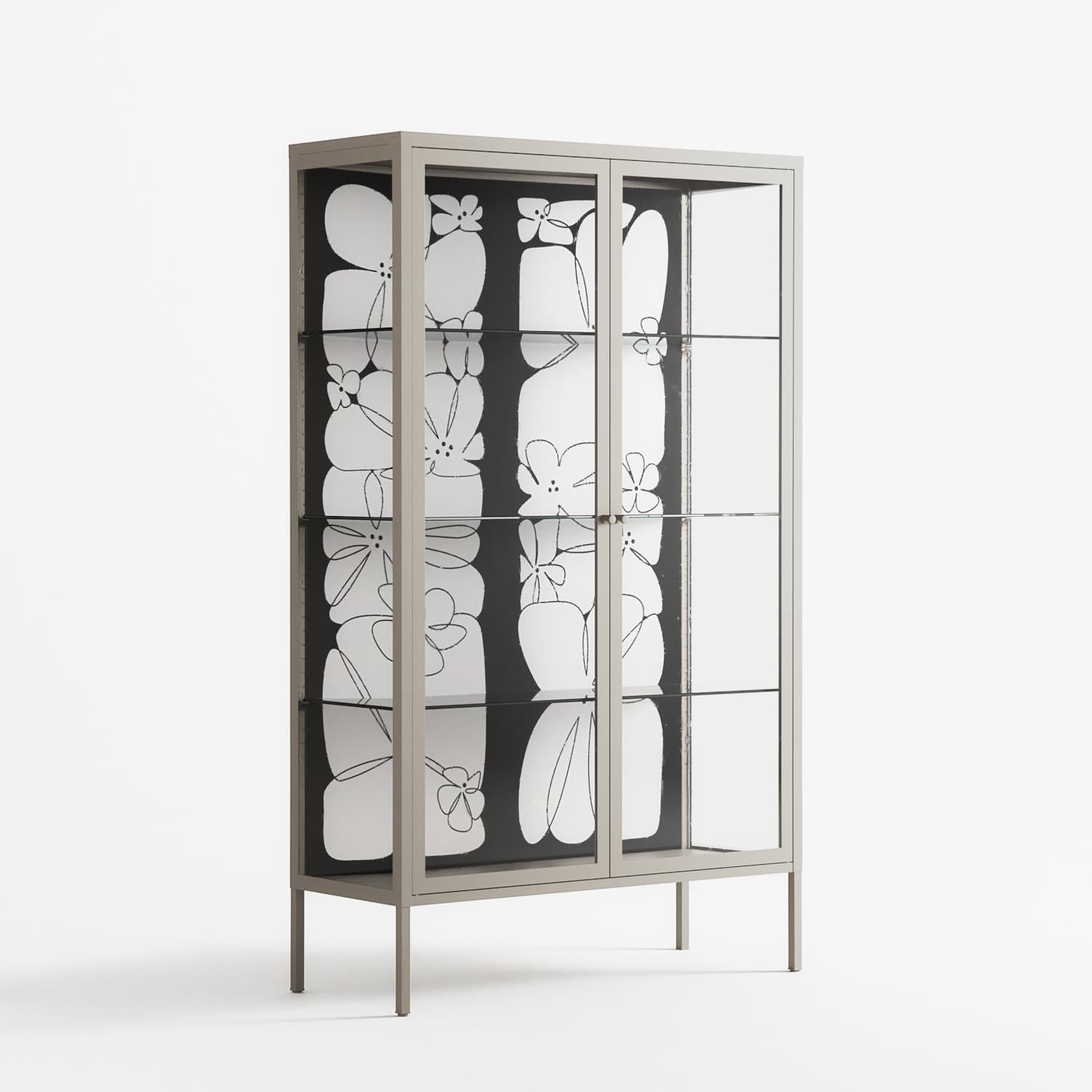 White Flowers - Cabinet - Konrad Blaszczyk - Pebble - Clear glass