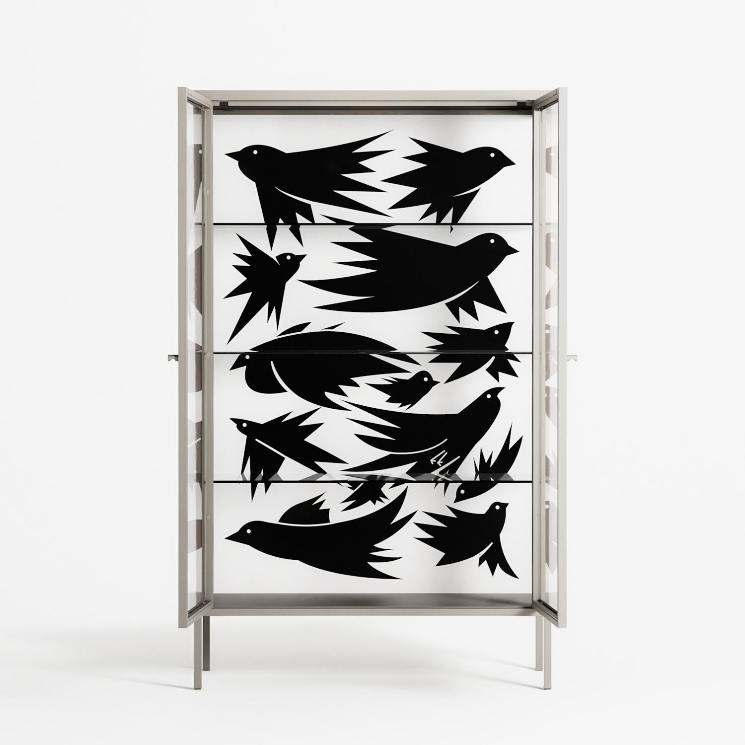 Black Birds - Cabinet - Konrad Blaszczyk - Pebble - Clear glass