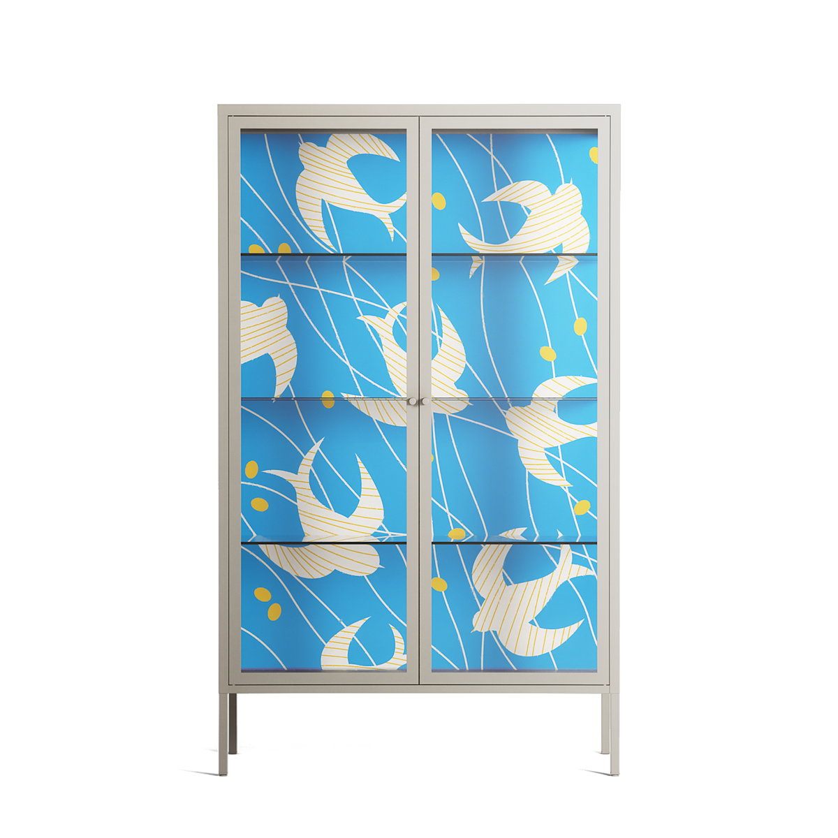 Birds B - Cabinet - Heather Zhou - Pebble - Clear glass