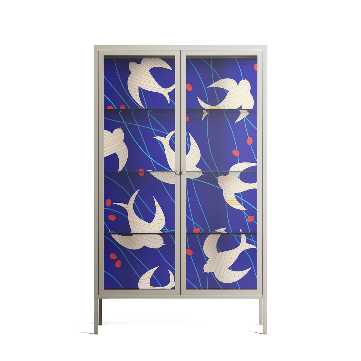 Birds A - Cabinet - Heather Zhou - Pebble - Clear glass