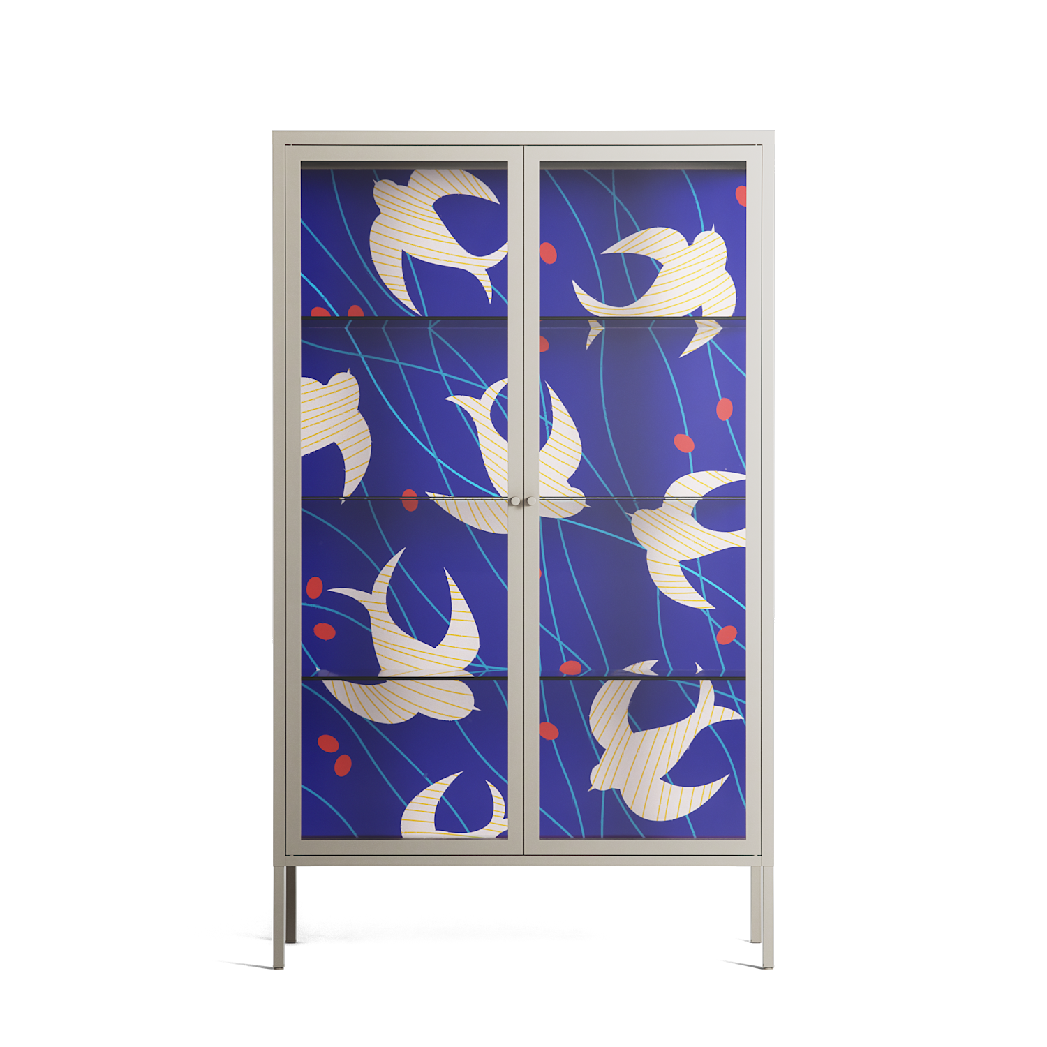 Birds A - Cabinet - Heather Zhou - Pebble - Clear glass