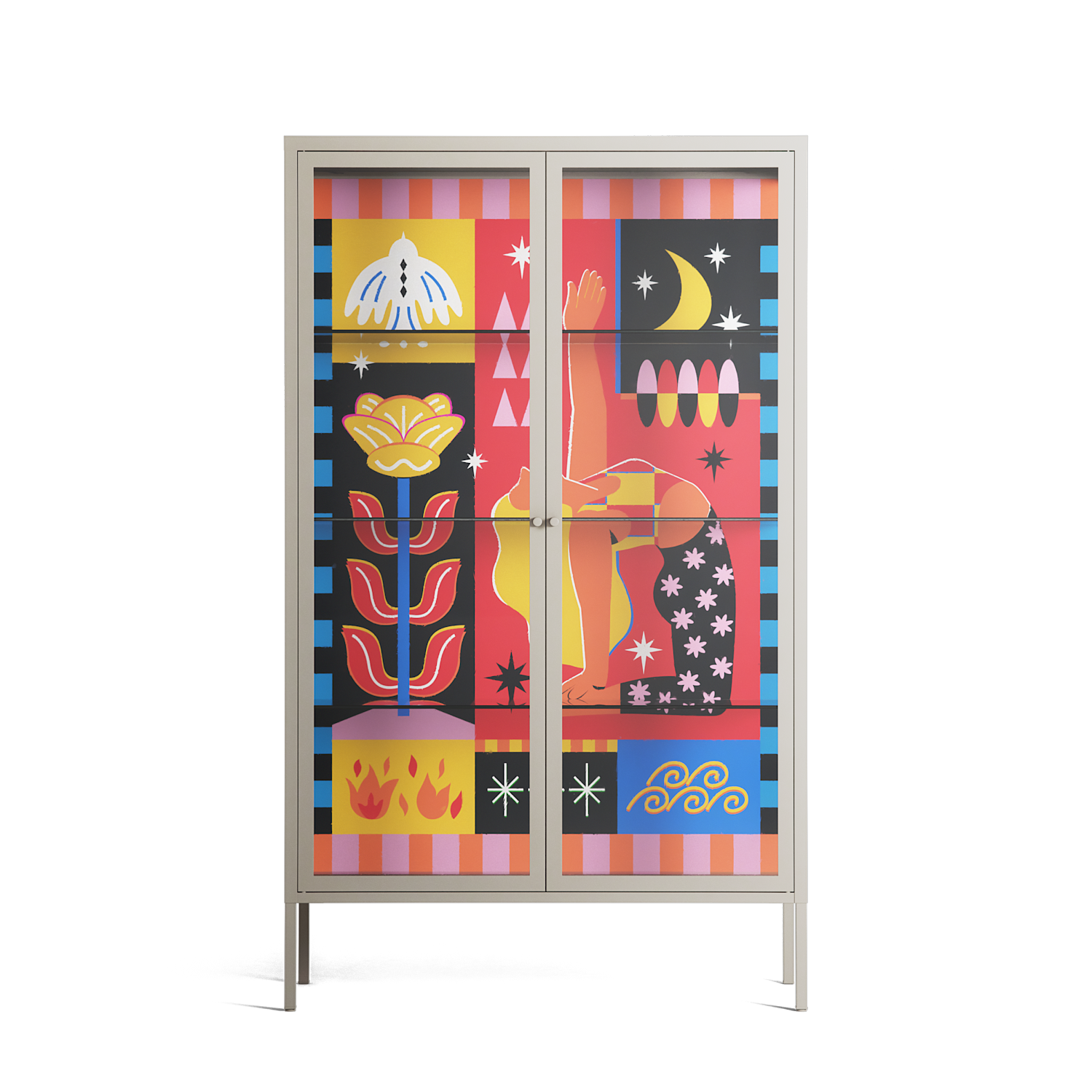 Rise - Cabinet - Heather Zhou - Pebble - Clear glass