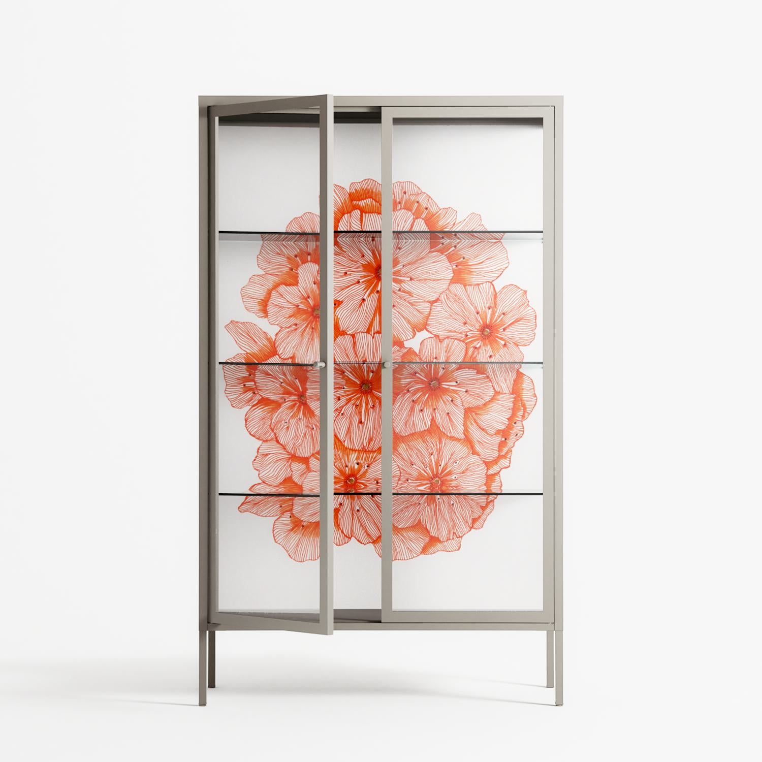 Orange Flowers 1 - Cabinet - Katie O’Shea - Pebble - Clear glass