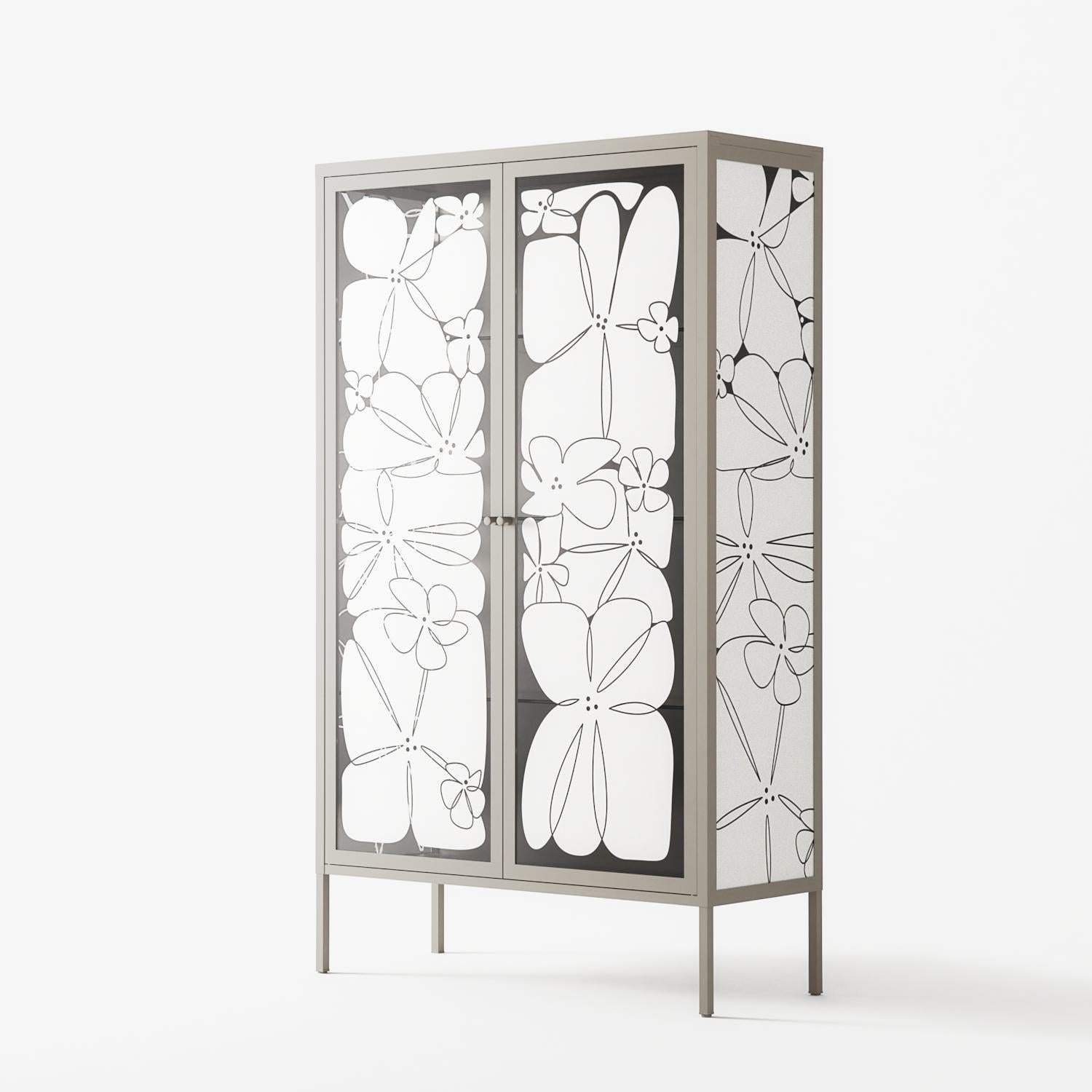 White Flowers - Cabinet - Konrad Blaszczyk - Pebble - Overlay Glass
