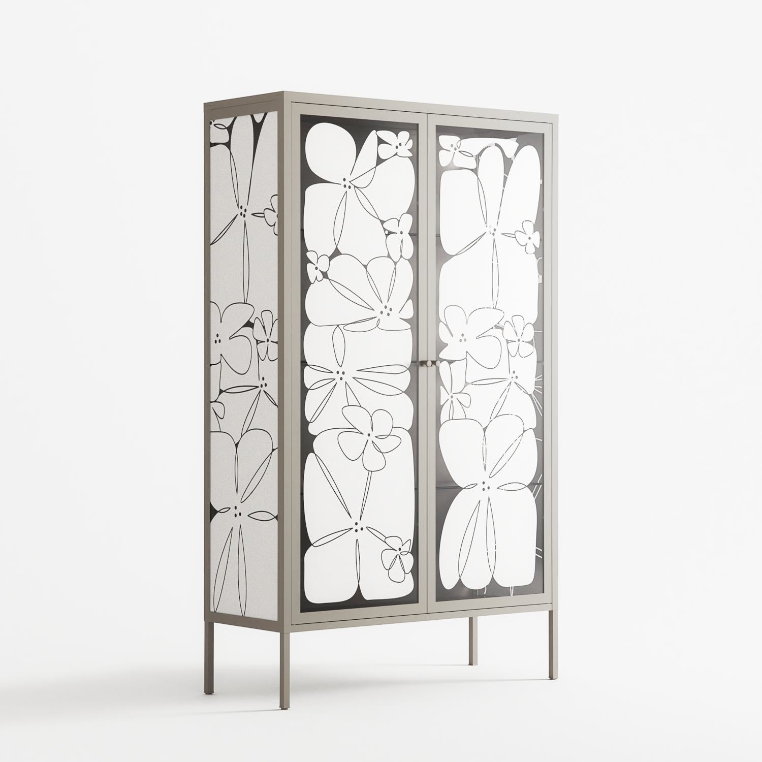 White Flowers - Cabinet - Konrad Blaszczyk - Pebble - Overlay Glass