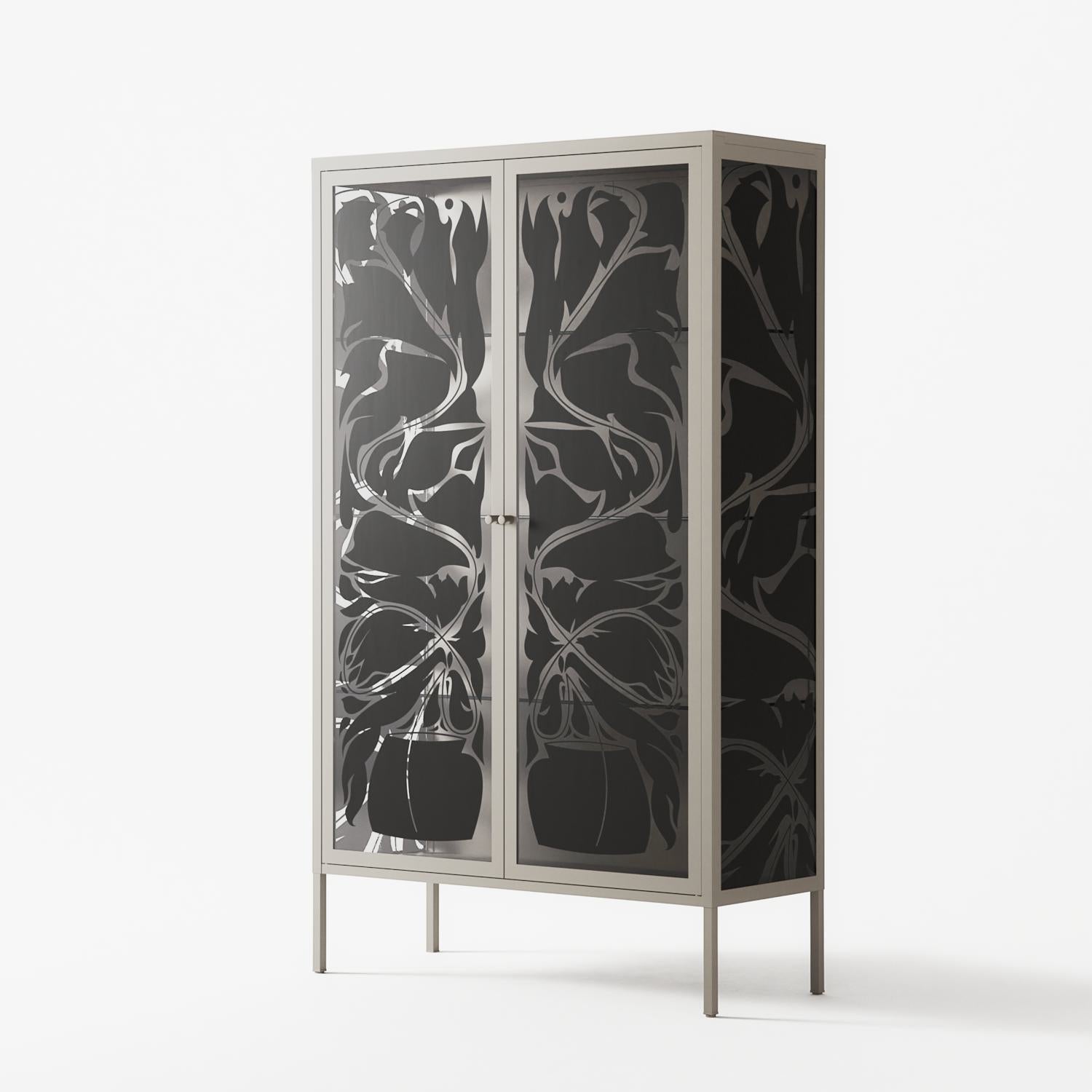 Black Potted Plant - Cabinet - Konrad Blaszczyk - Pebble - Overlay Glass