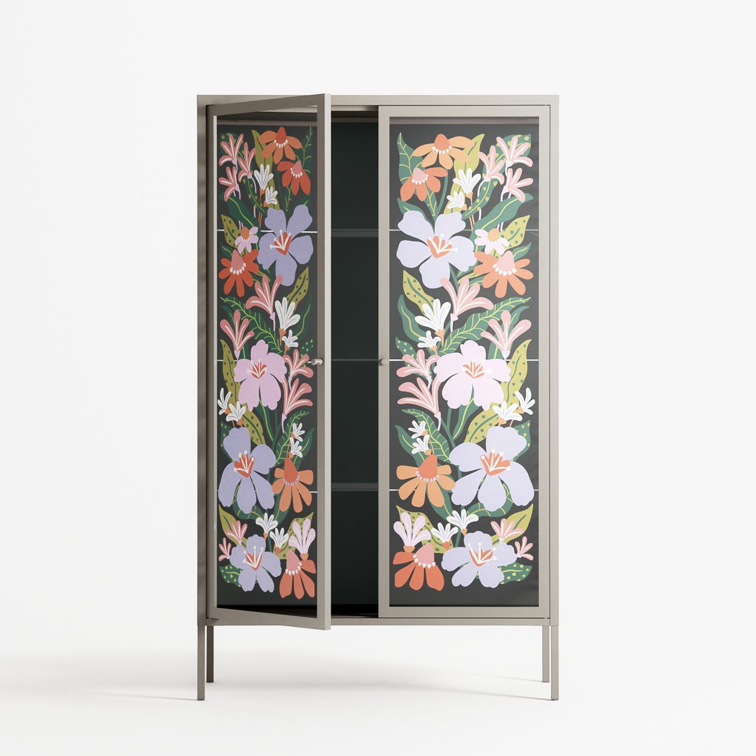 Floral Delight - Cabinet - Sandra Hutter - Pebble - Overlay Glass