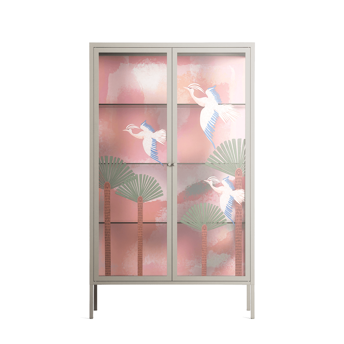 Abstract Cranes And Palms - Cabinet - Raissa Oltmanns - Pebble - Overlay Glass