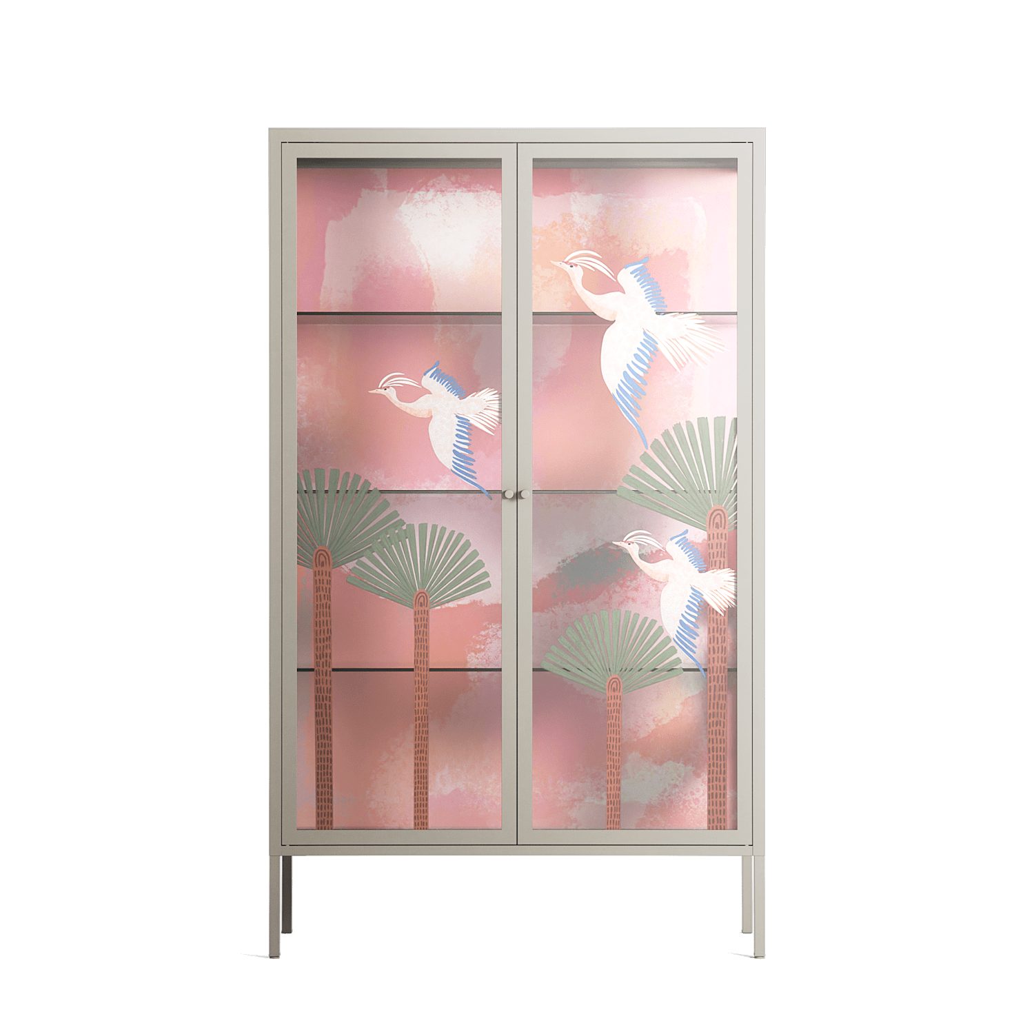 Abstract Cranes And Palms - Cabinet - Raissa Oltmanns - Pebble - Overlay Glass