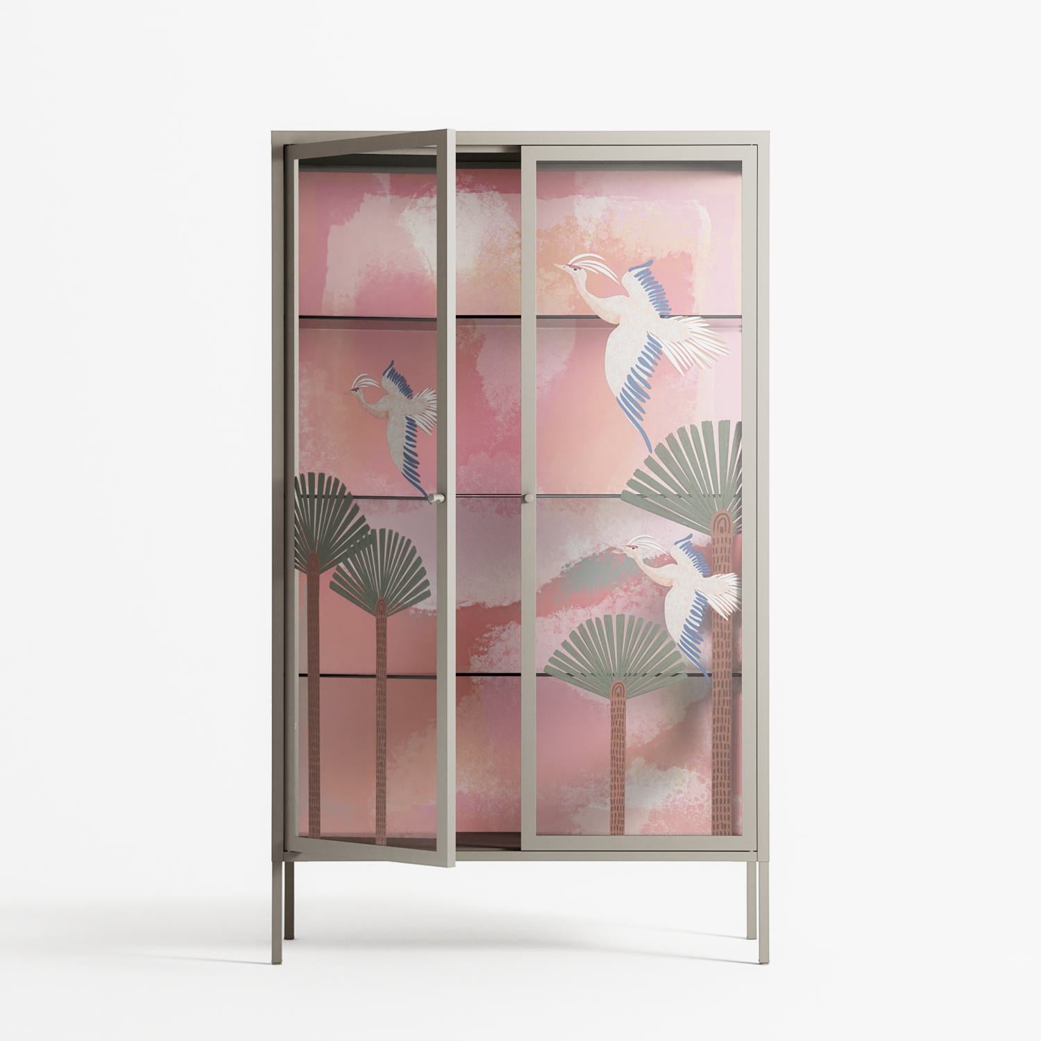 Abstract Cranes And Palms - Cabinet - Raissa Oltmanns - Pebble - Overlay Glass