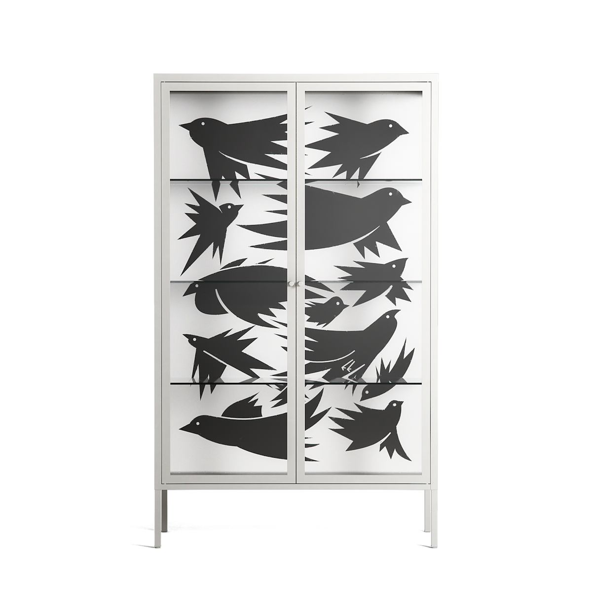 Black Birds - Cabinet - Konrad Blaszczyk - Chalk - Clear glass