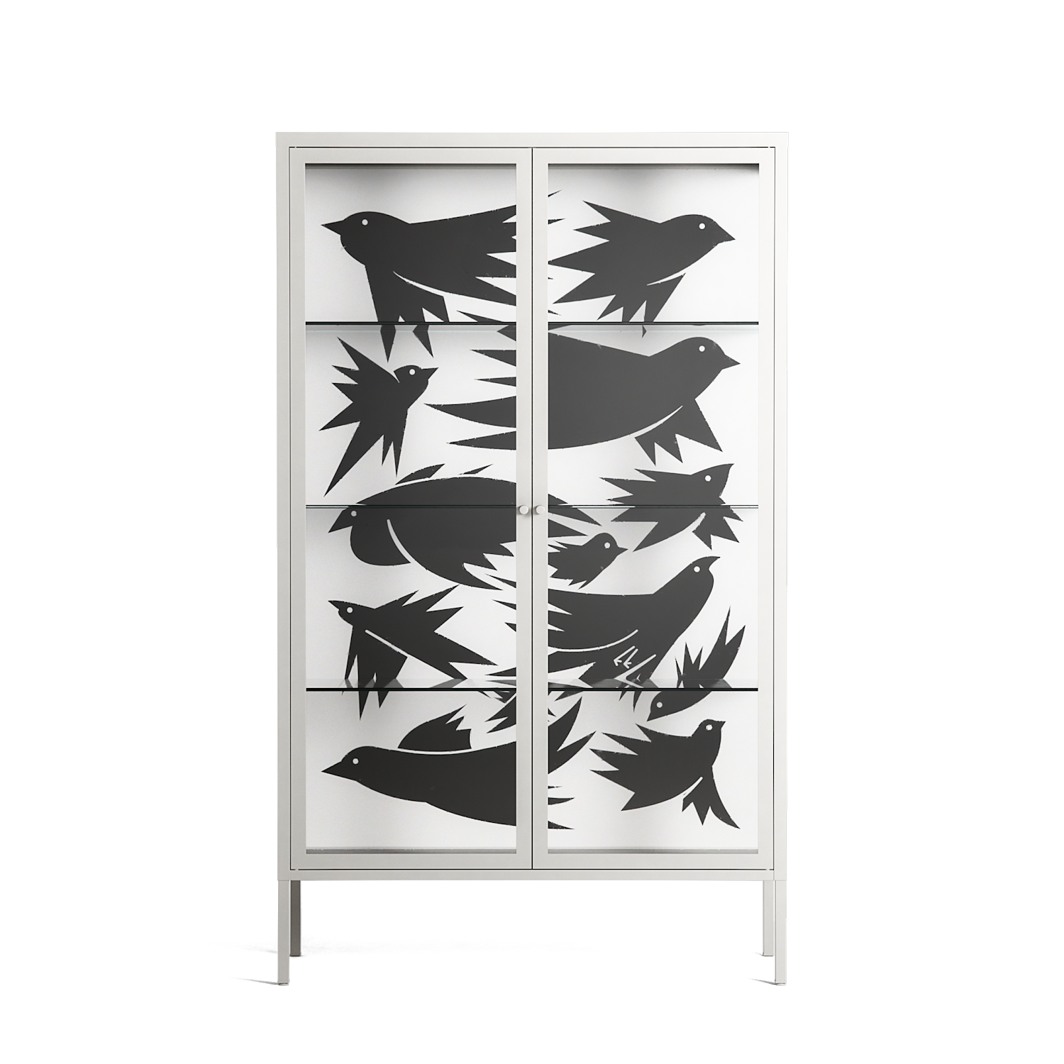 Black Birds - Cabinet - Konrad Blaszczyk - Chalk - Clear glass