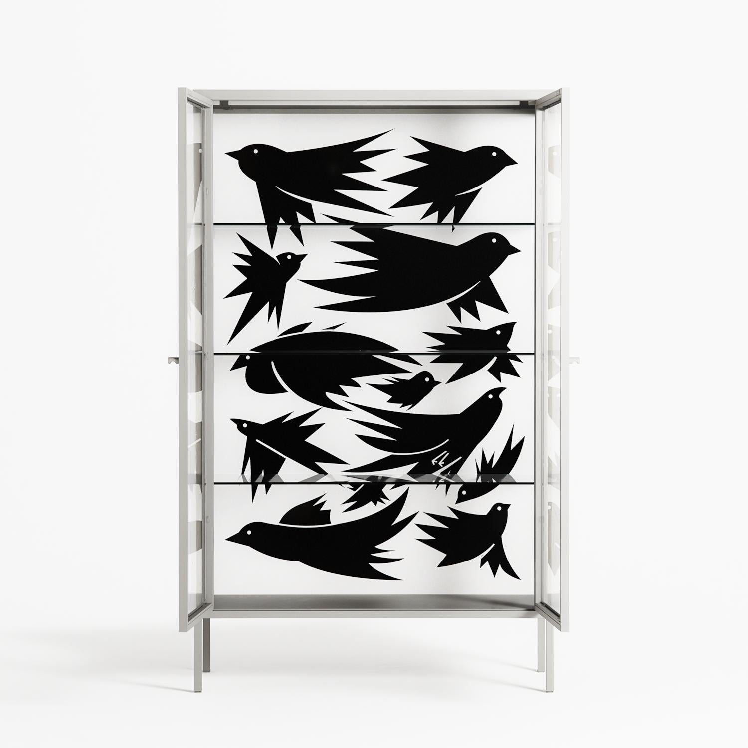 Black Birds - Cabinet - Konrad Blaszczyk - Chalk - Clear glass
