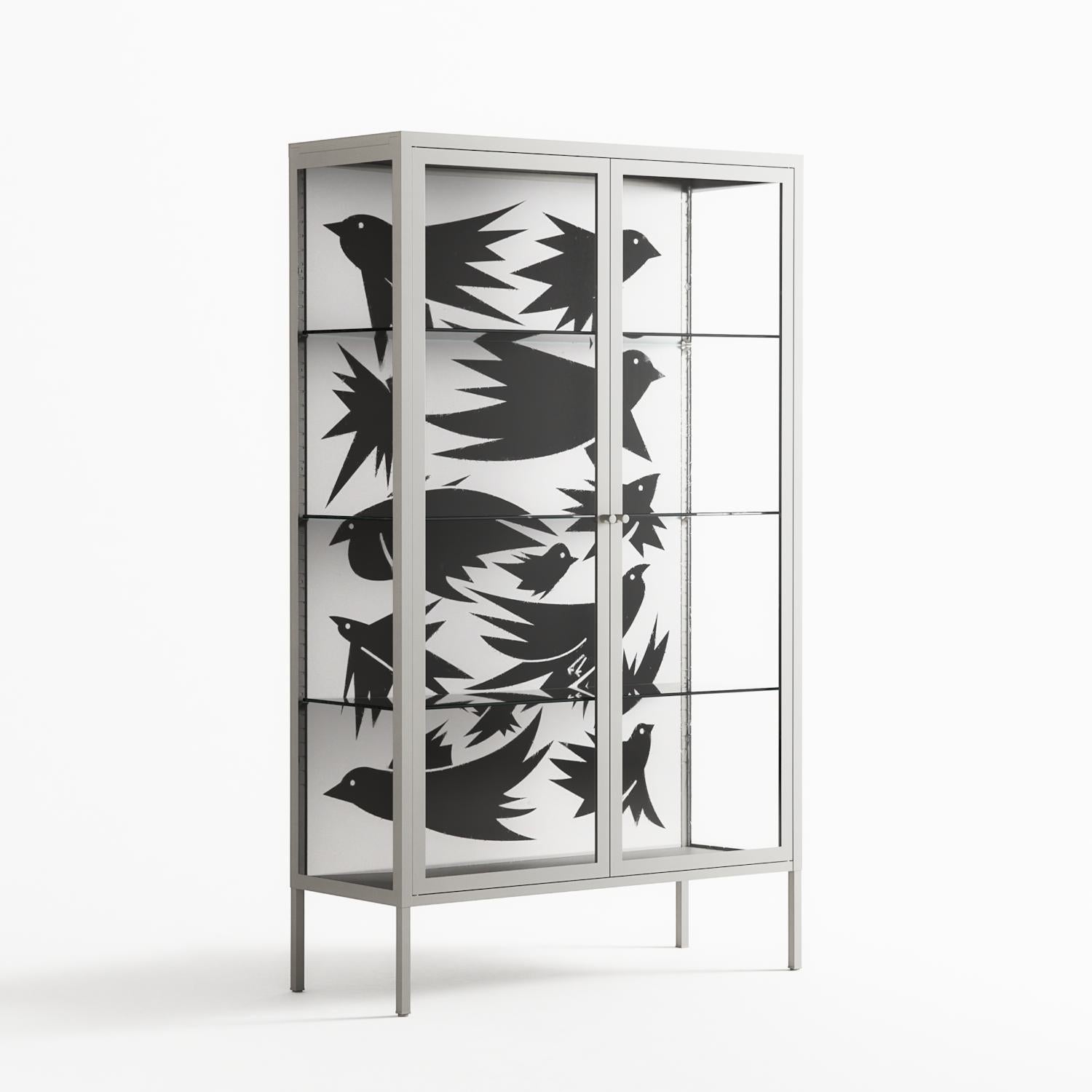 Black Birds - Cabinet - Konrad Blaszczyk - Chalk - Clear glass