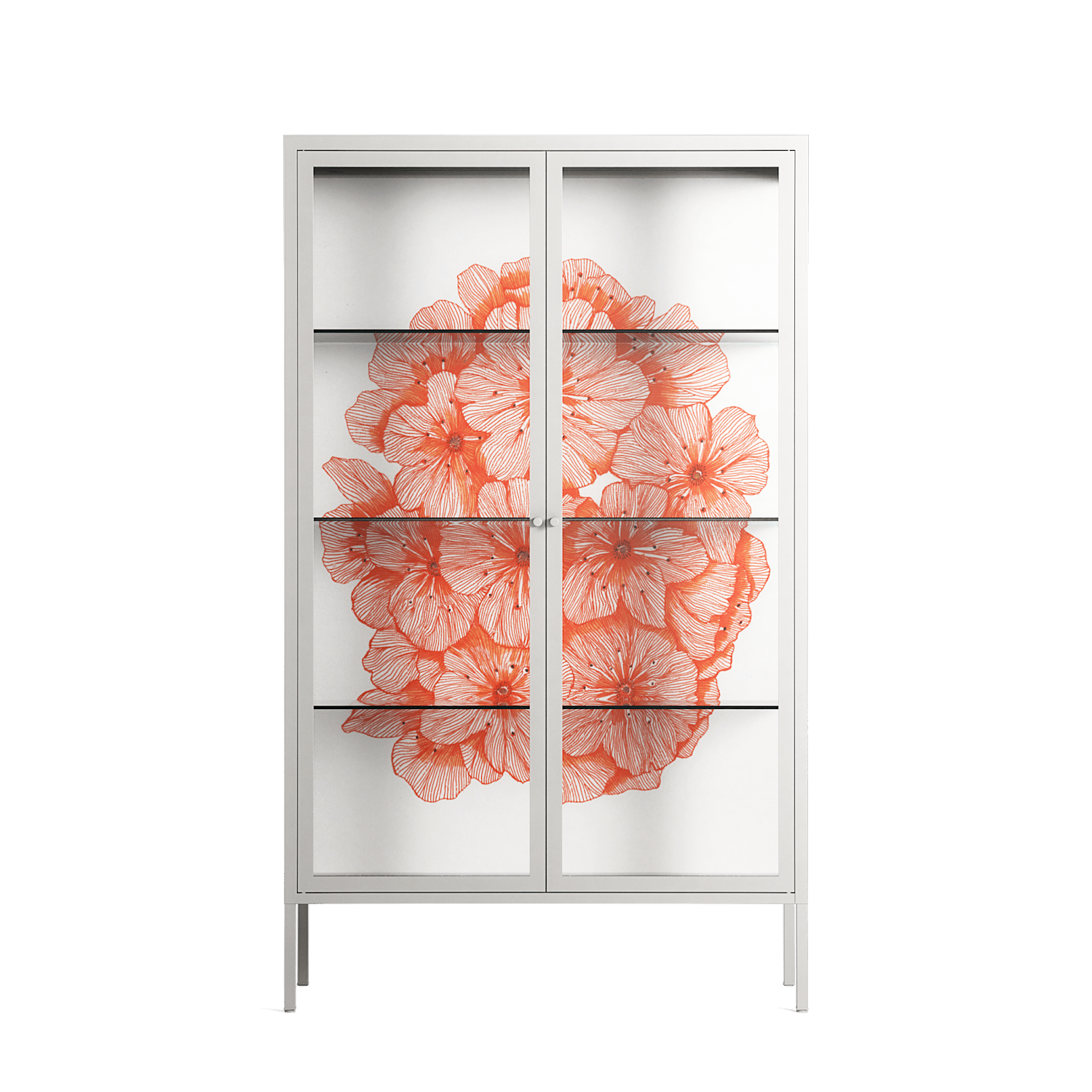 Orange Flowers 1 - Cabinet - Katie O’Shea - Chalk - Clear glass