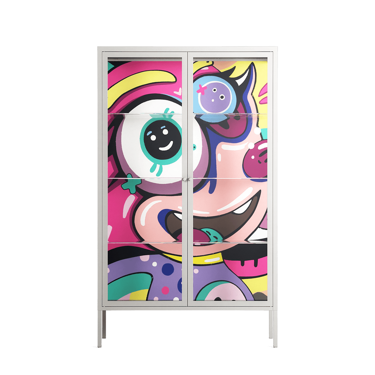 HappyFe - Cabinet - Maddalena Fanfani - Chalk - Clear glass