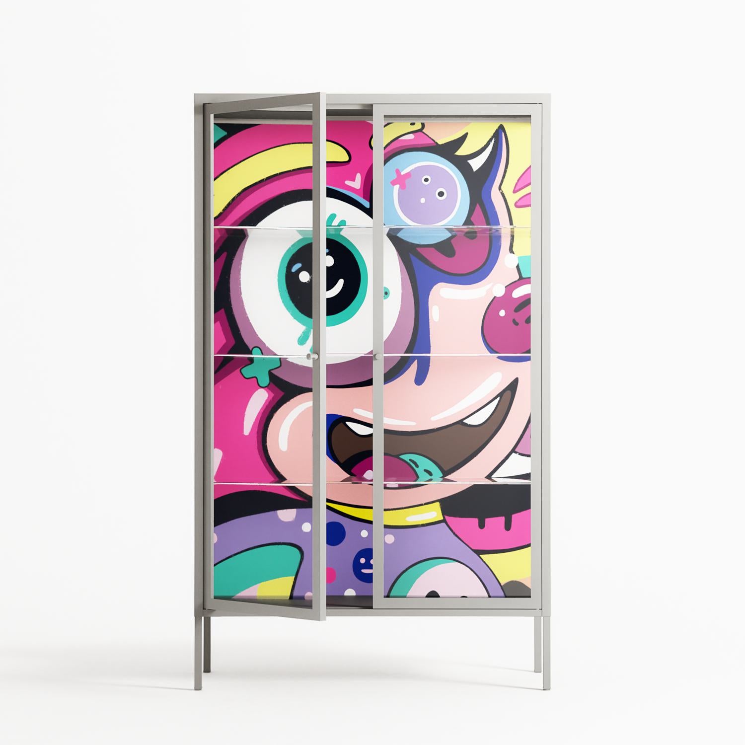 HappyFe - Cabinet - Maddalena Fanfani - Chalk - Clear glass