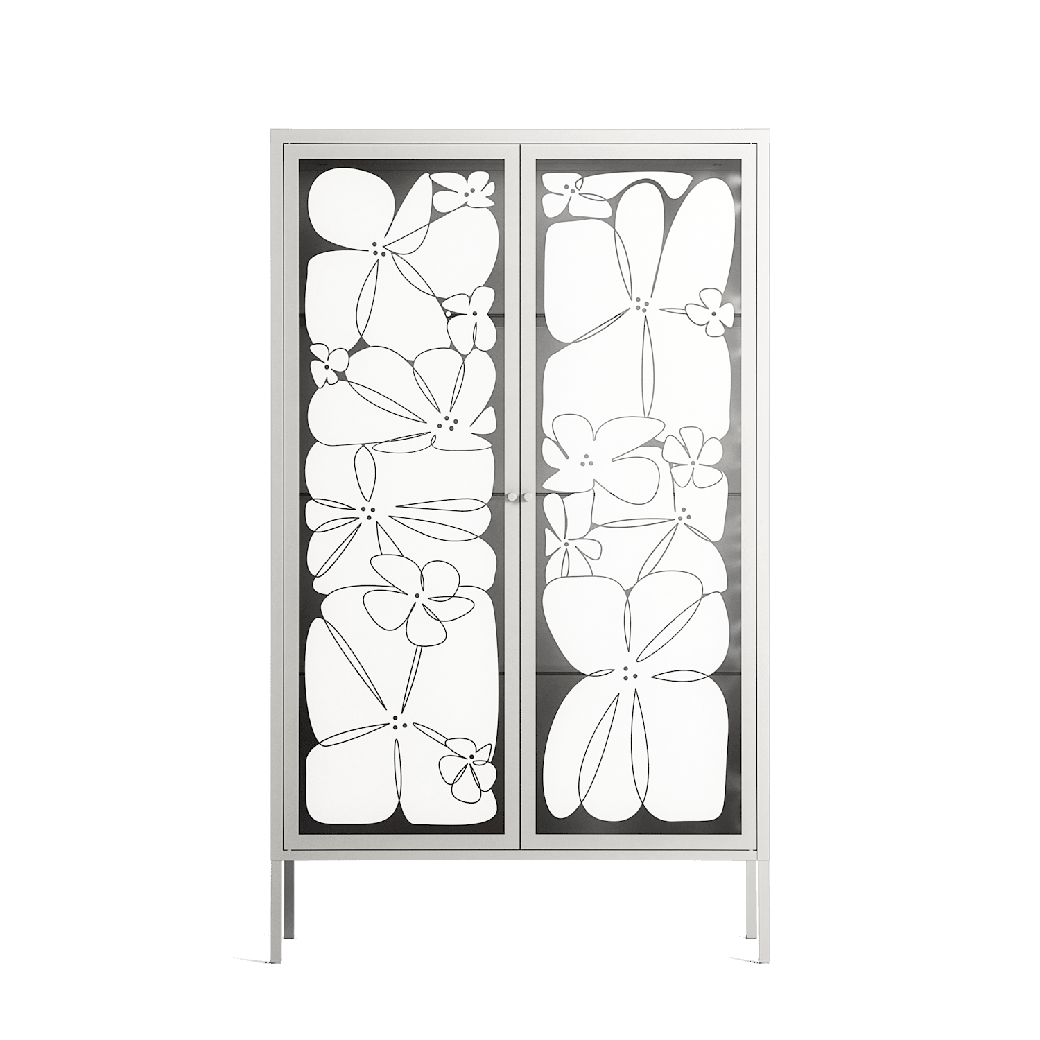 White Flowers - Cabinet - Konrad Blaszczyk - Chalk - Overlay Glass