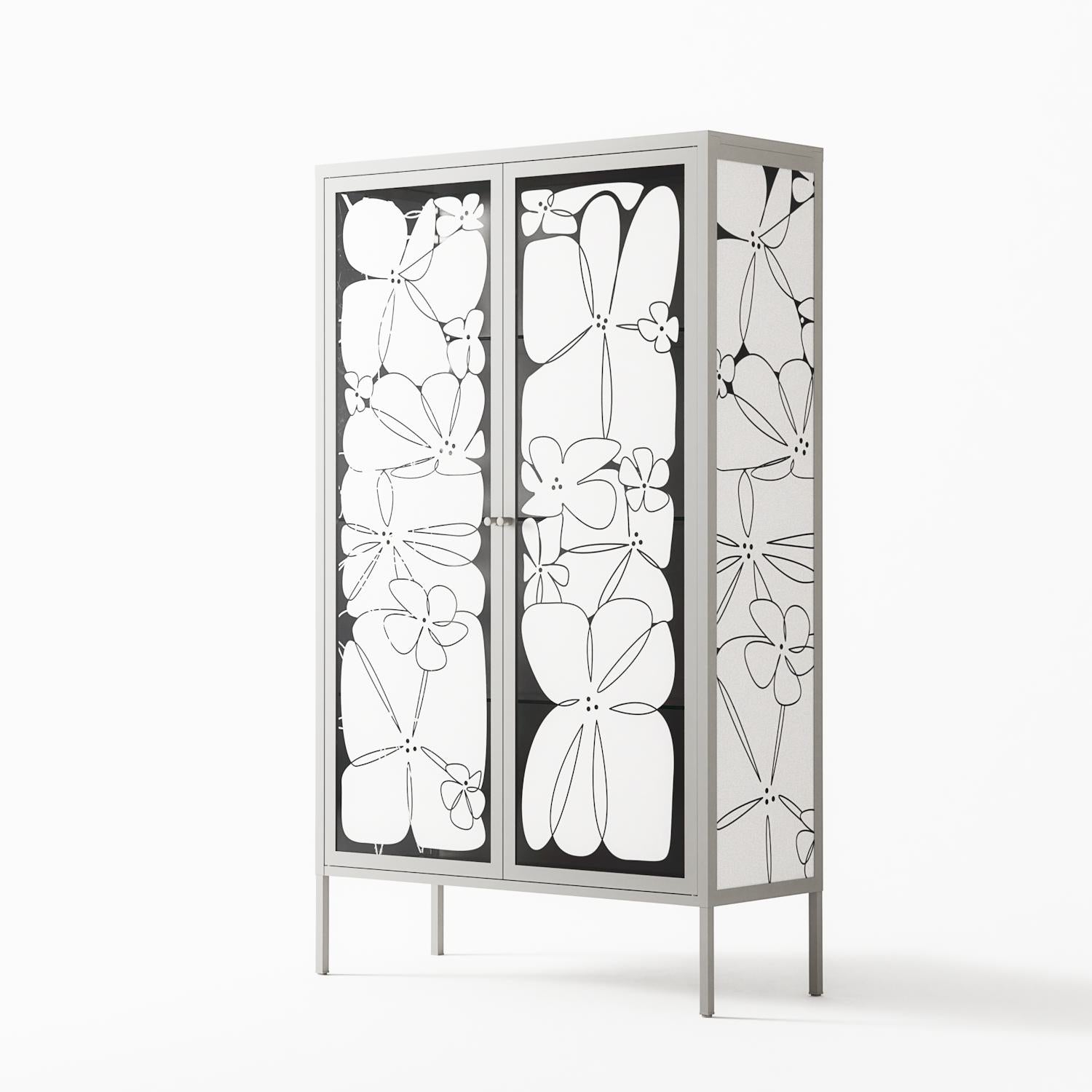 White Flowers - Cabinet - Konrad Blaszczyk - Chalk - Overlay Glass