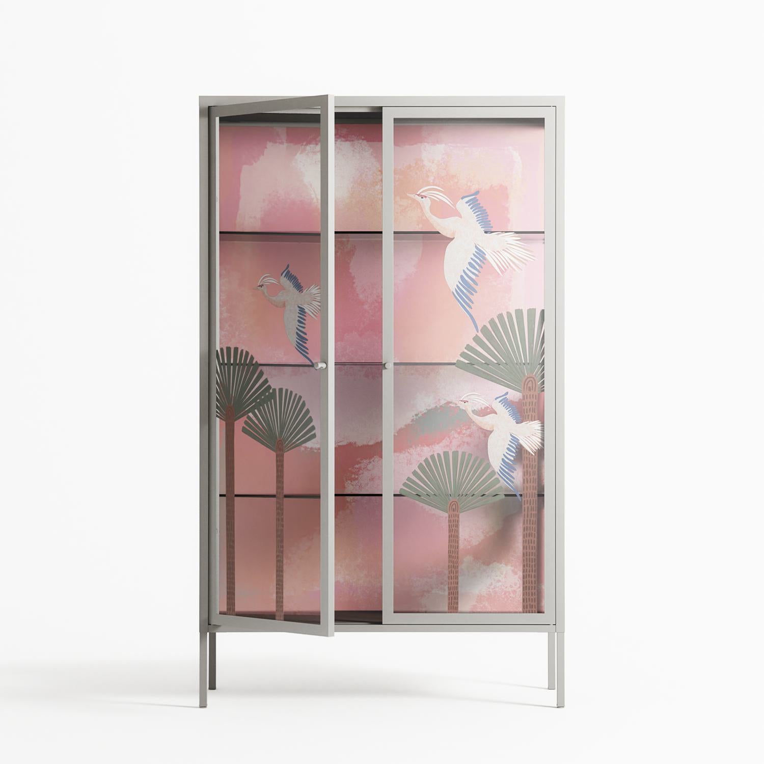 Abstract Cranes And Palms - Cabinet - Raissa Oltmanns - Chalk - Overlay Glass