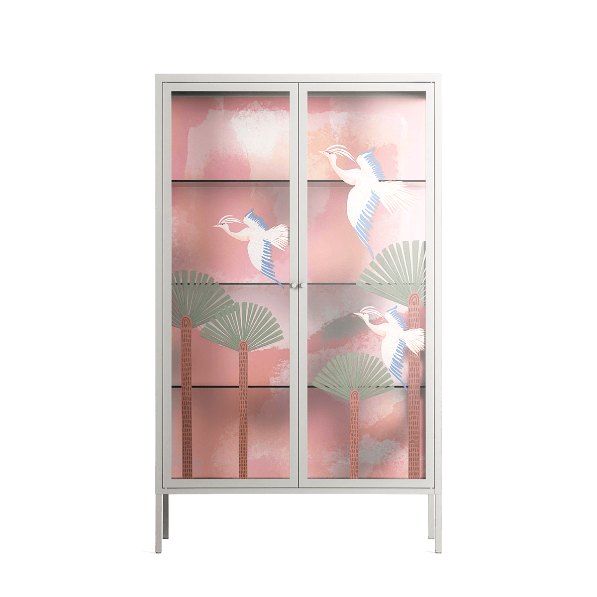 Abstract Cranes And Palms - Cabinet - Raissa Oltmanns - Chalk - Overlay Glass