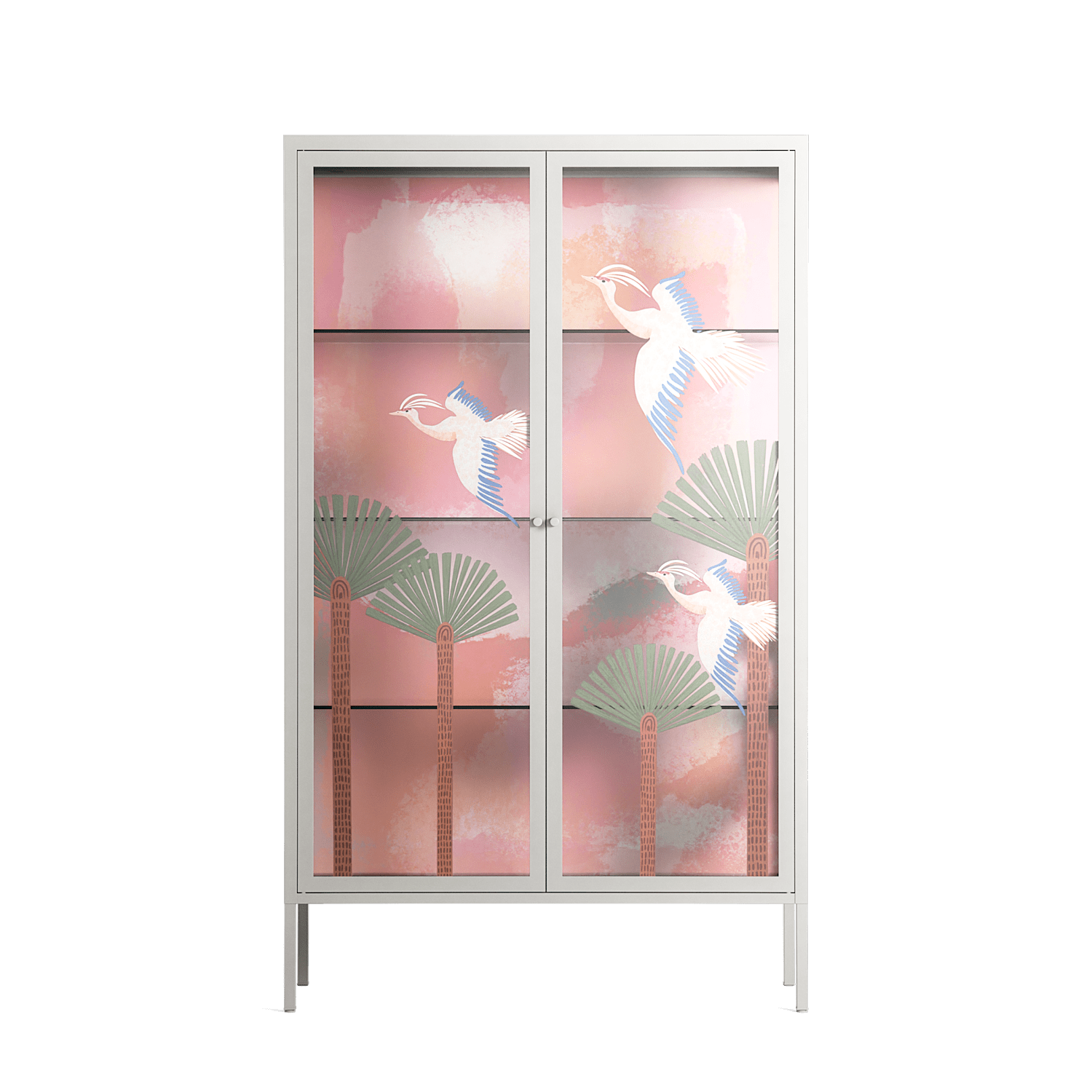 Abstract Cranes And Palms - Cabinet - Raissa Oltmanns - Chalk - Overlay Glass