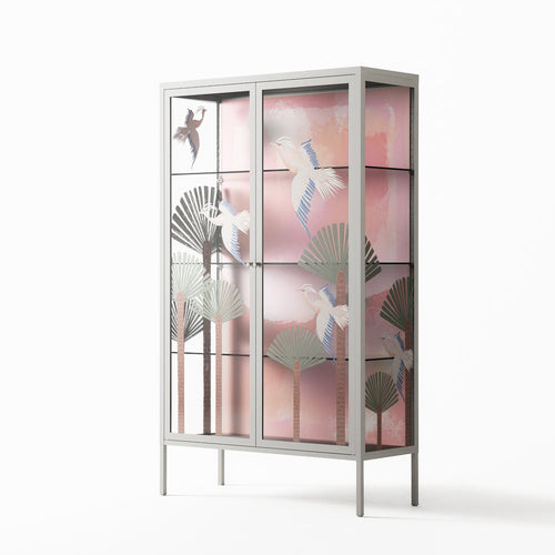 Abstract Cranes And Palms - Cabinet - Raissa Oltmanns - Chalk - Overlay Glass