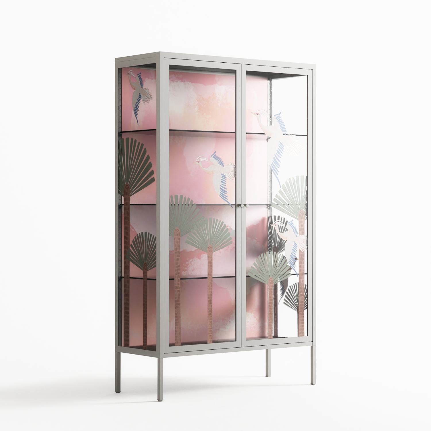 Abstract Cranes And Palms - Cabinet - Raissa Oltmanns - Chalk - Overlay Glass