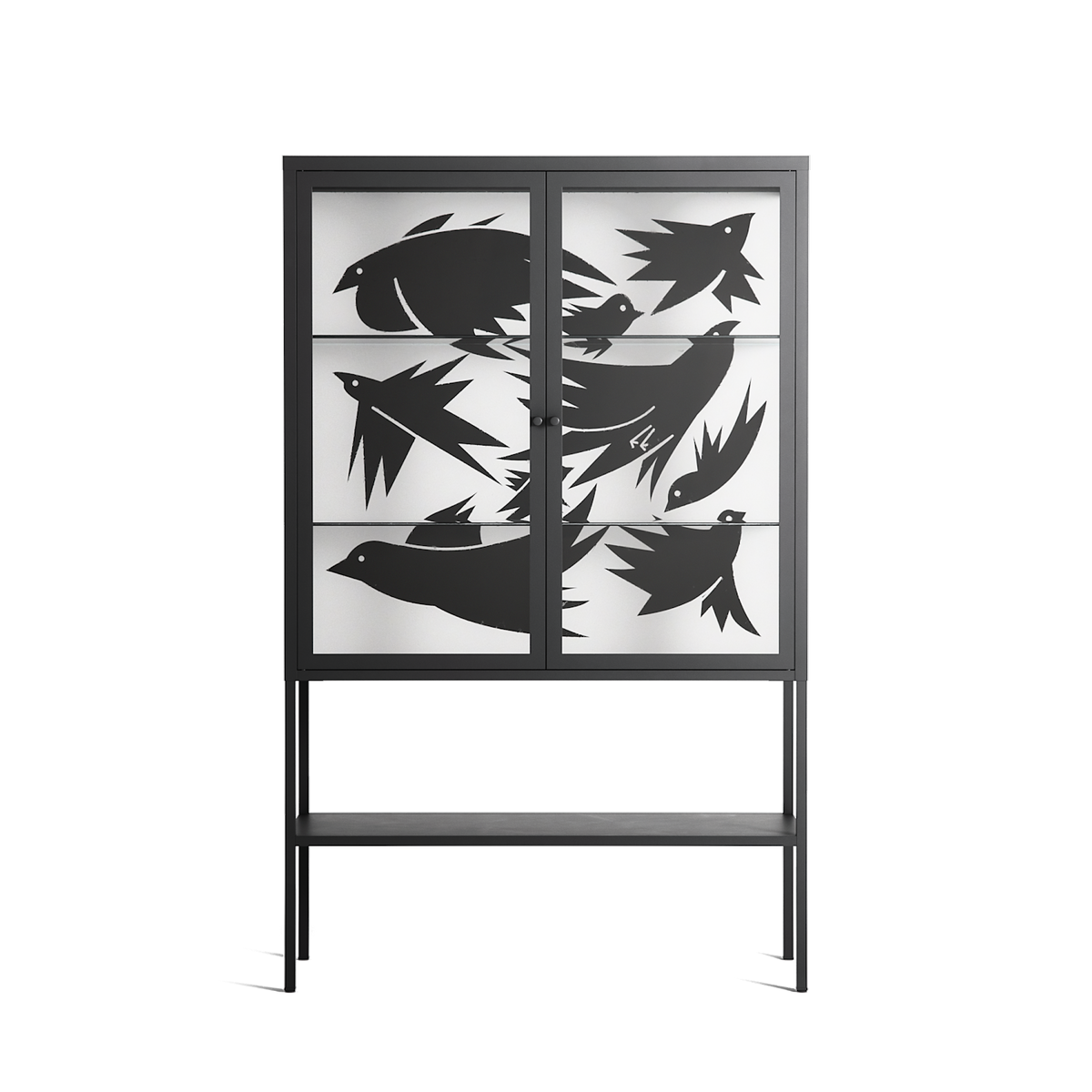 Black Birds - Loft Cabinet - Konrad Blaszczyk - Antracite - Clear glass