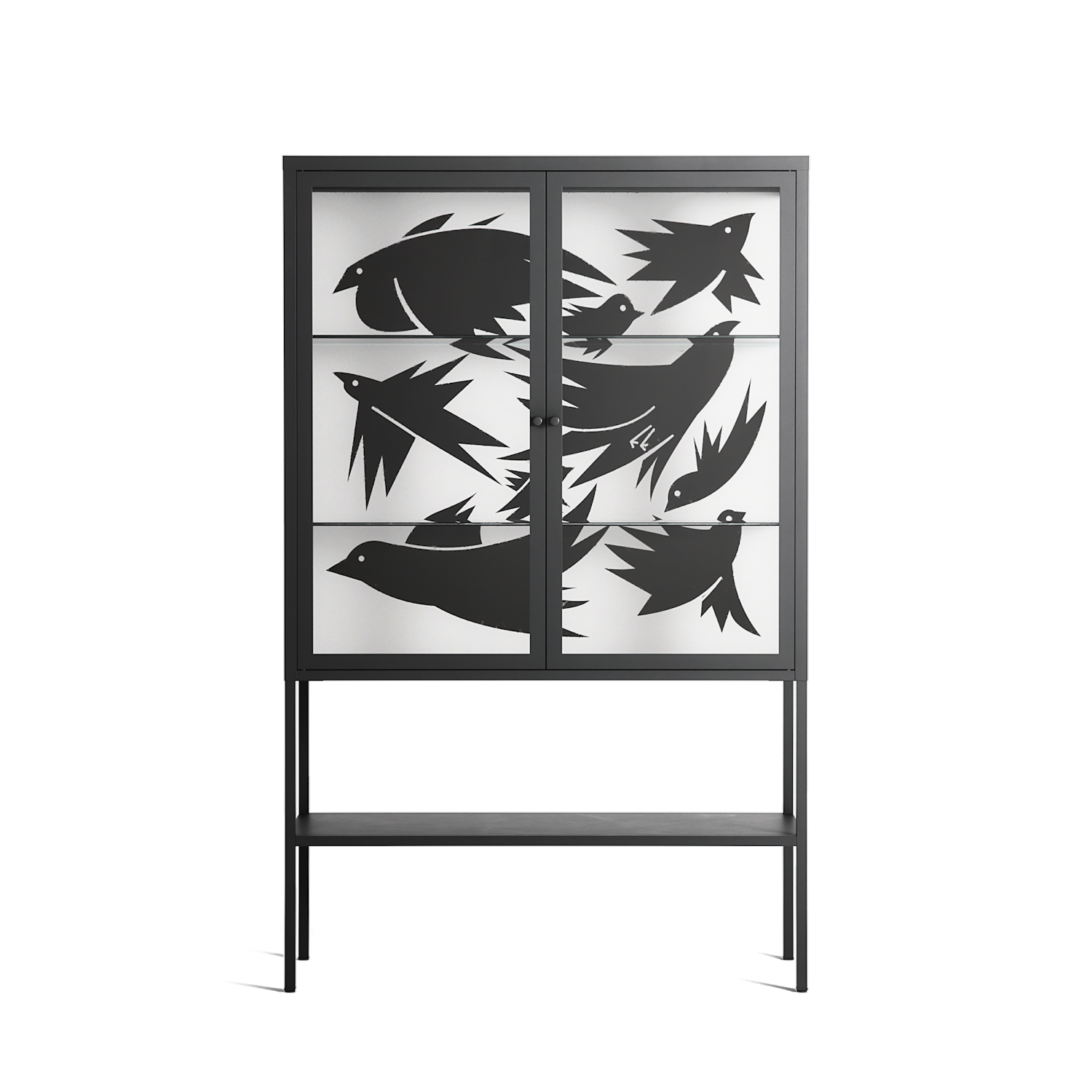 Black Birds - Loft Cabinet - Konrad Blaszczyk - Antracite - Clear glass