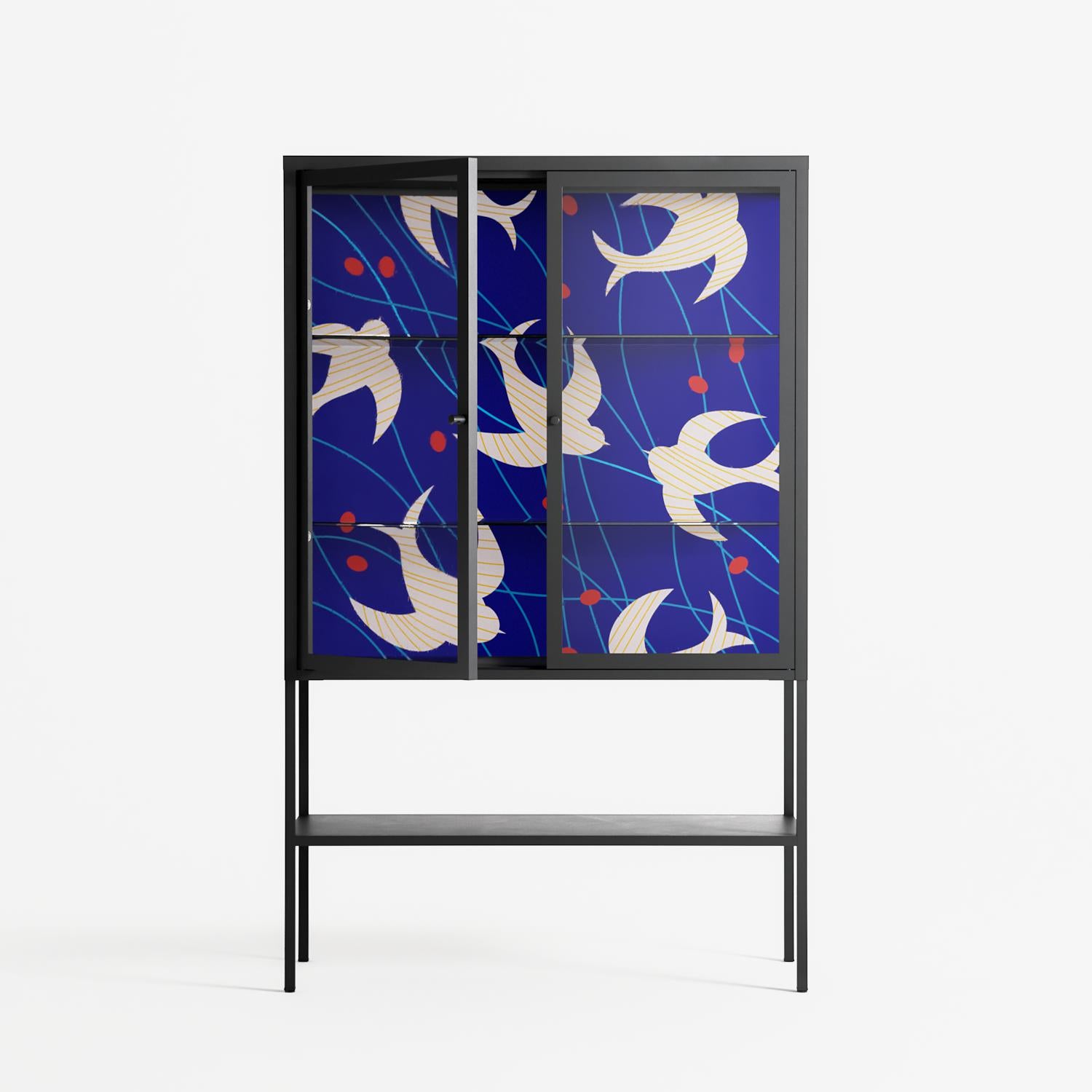 Birds A - Loft Cabinet - Heather Zhou - Antracite - Clear glass