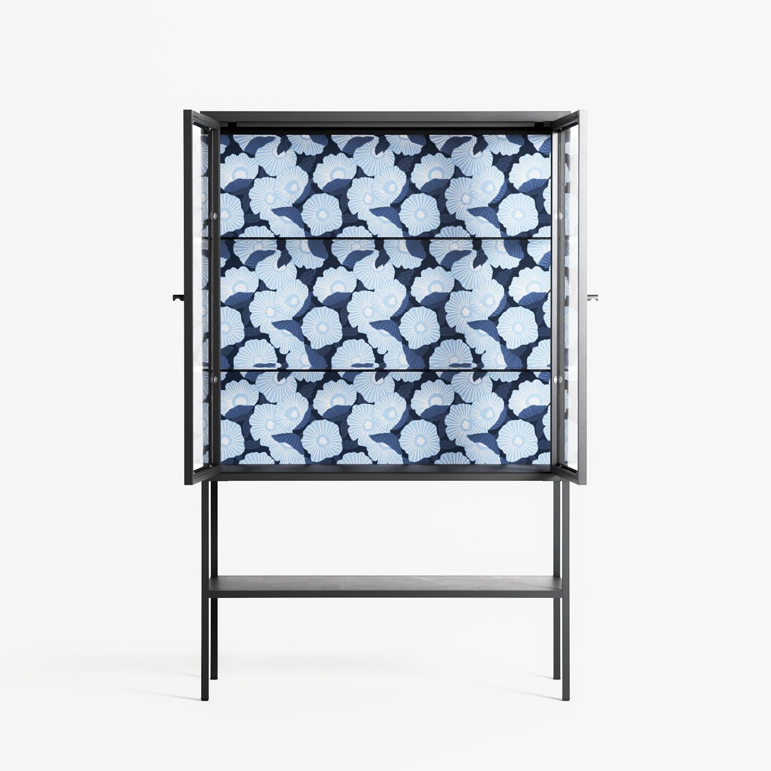 Blue Poppy 2 - Loft Cabinet - Katie O’Shea - Antracite - Clear glass