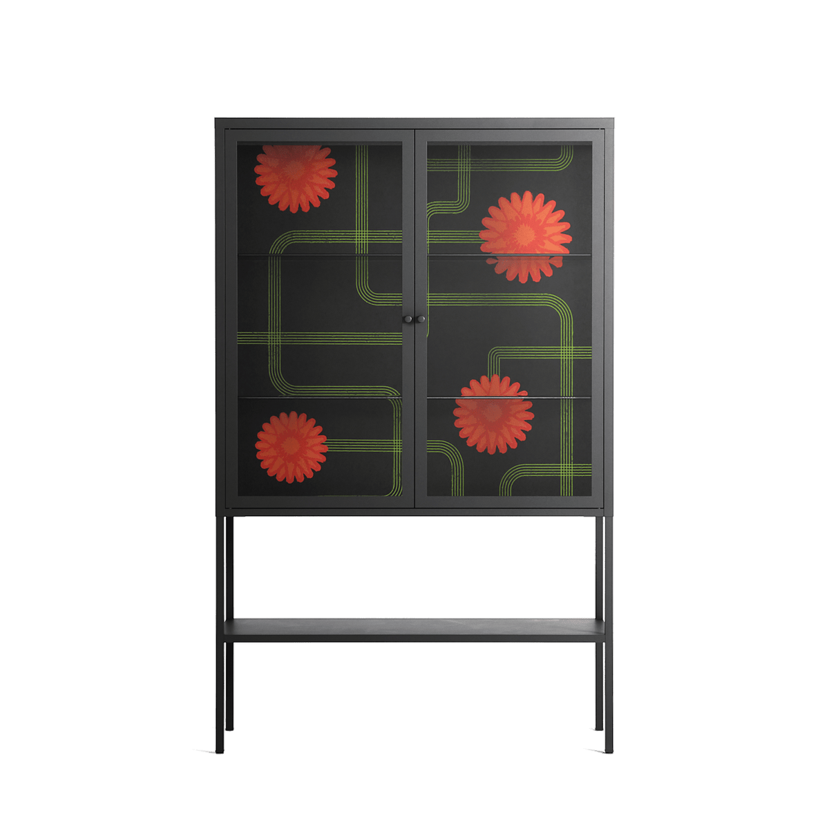 Floral Pipes - Loft Cabinet - Kristin Eriksson - Antracite - Clear glass