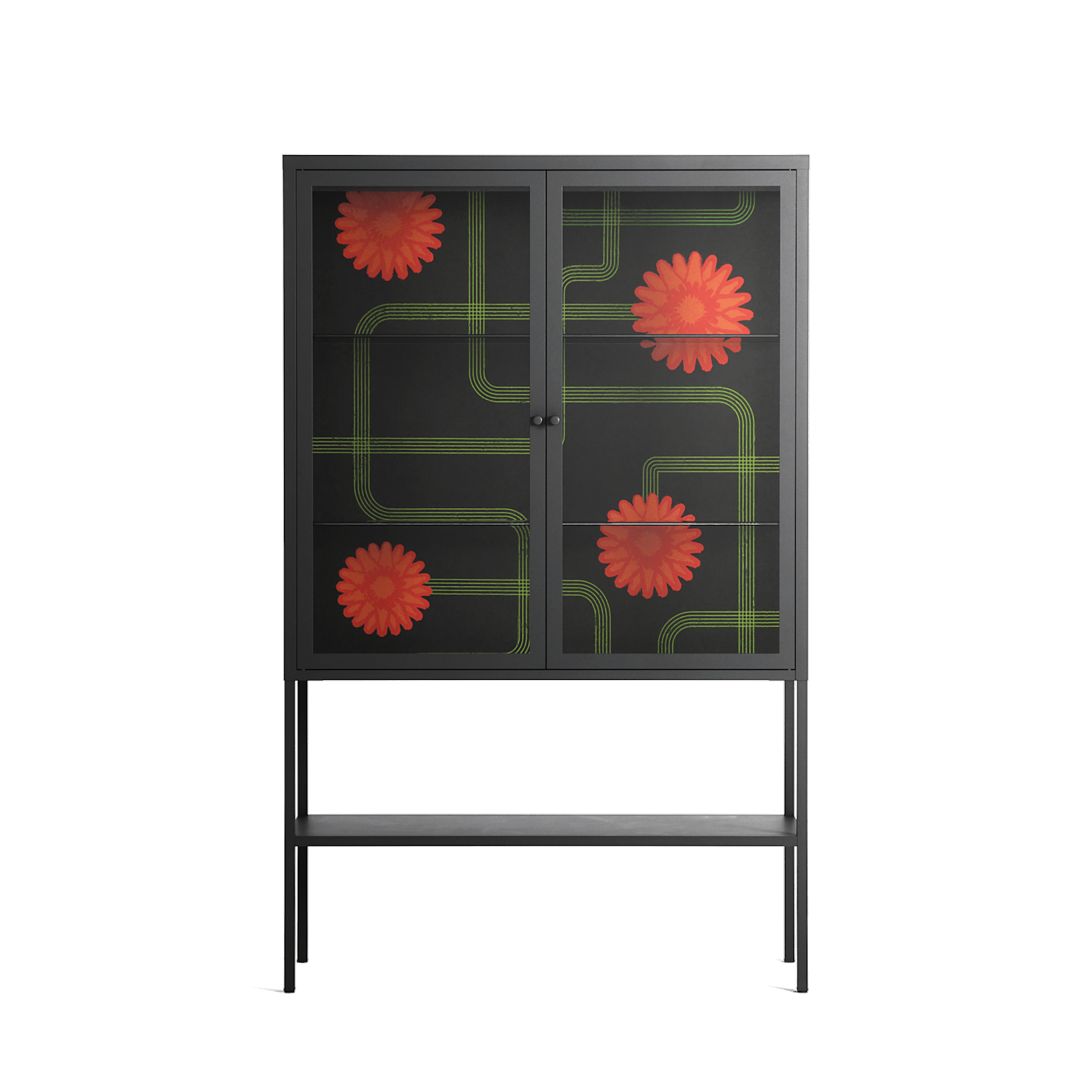 Floral Pipes - Loft Cabinet - Kristin Eriksson - Antracite - Clear glass