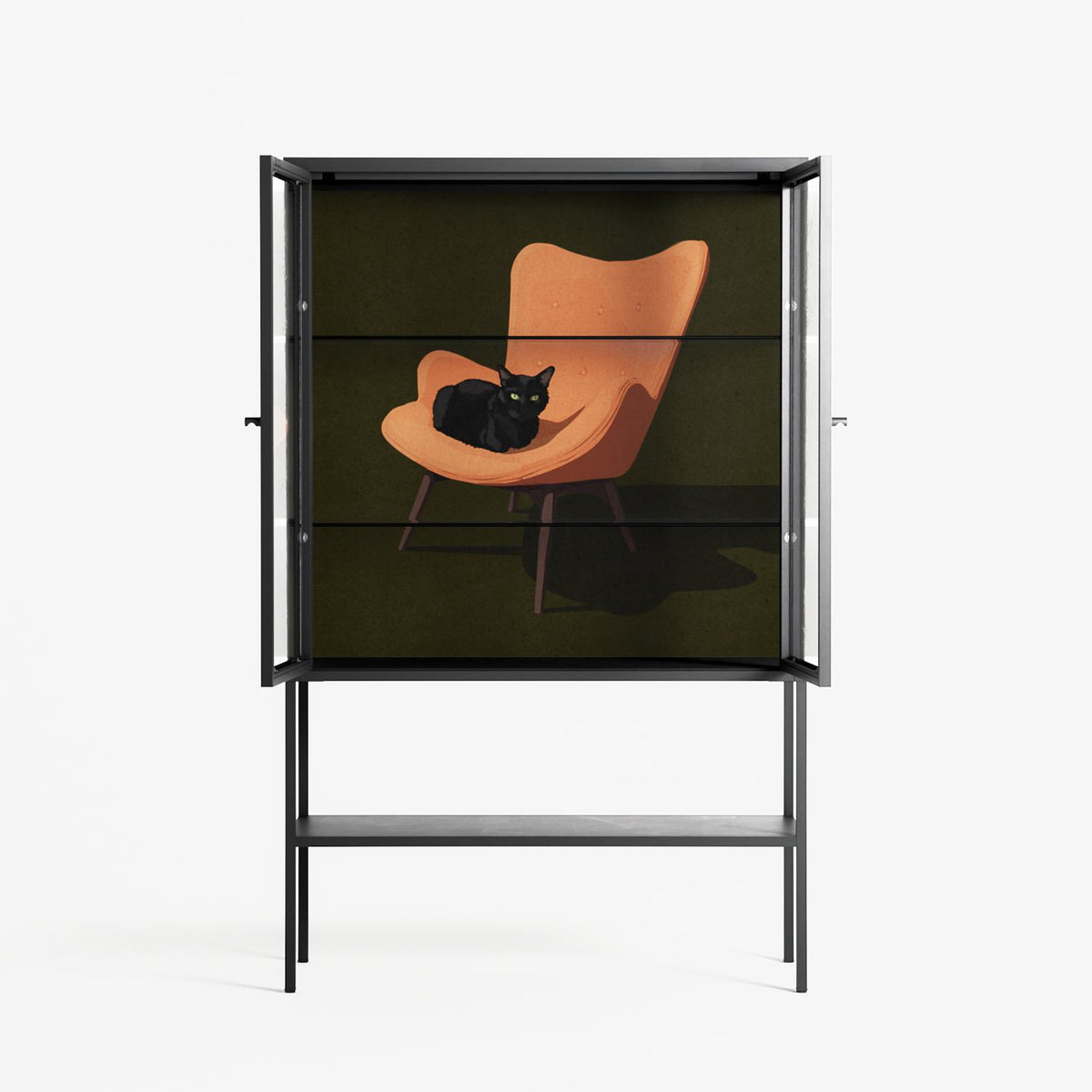 Cat in Chair A - Loft Cabinet - Kristin Eriksson - Antracite - Clear glass