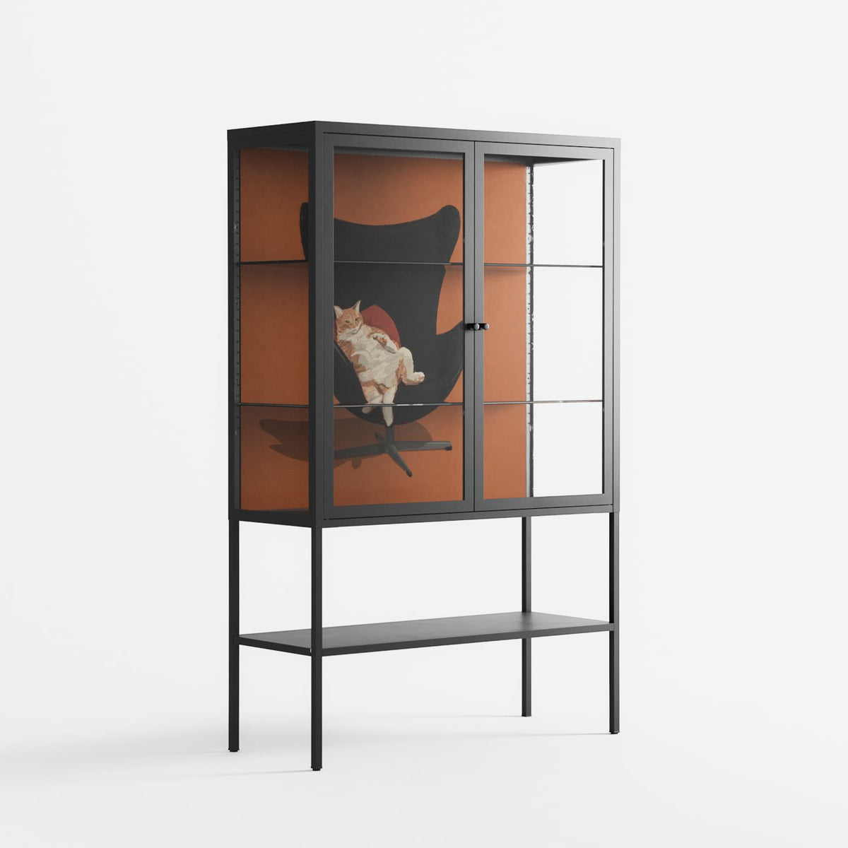 Cat in Chair B - Loft Cabinet - Kristin Eriksson - Antracite - Clear glass
