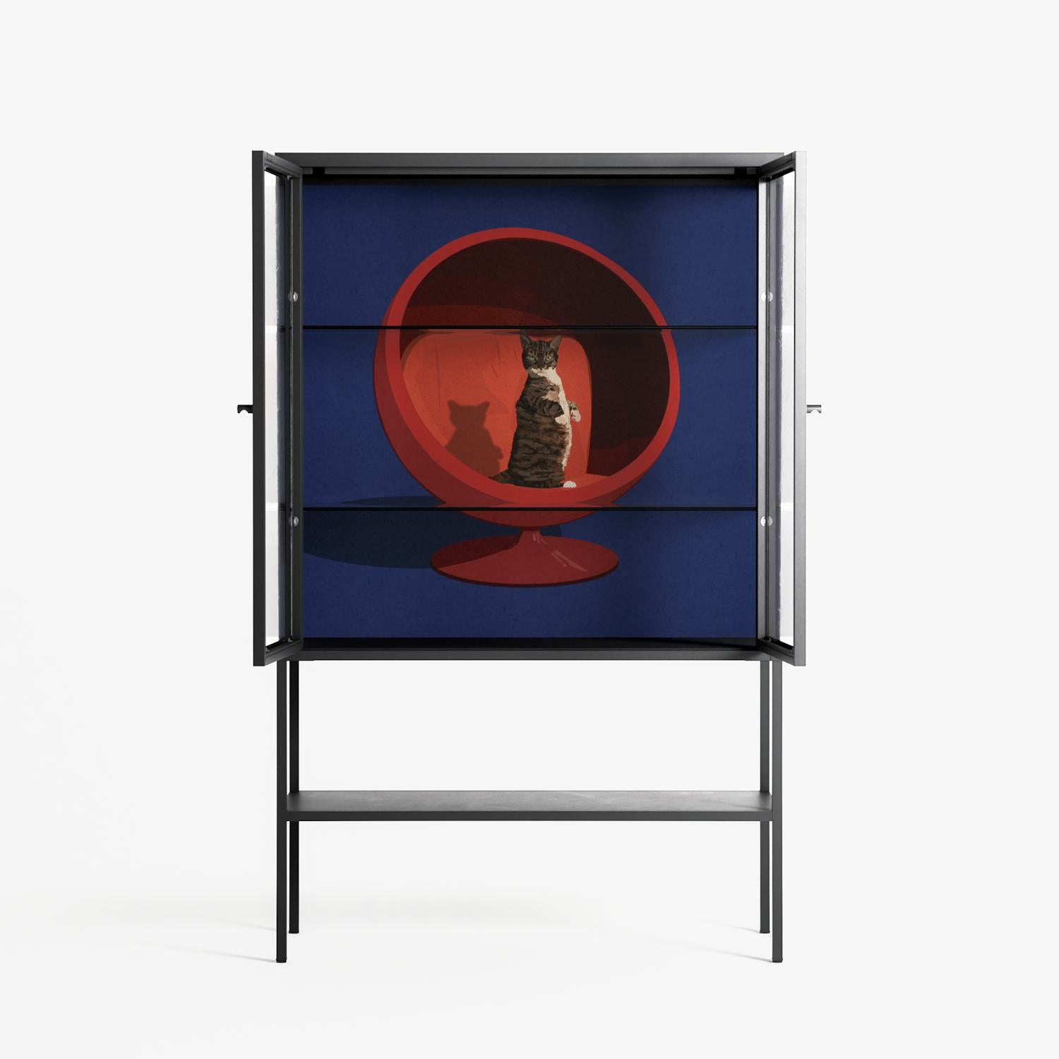 Cat in Chair C - Loft Cabinet - Kristin Eriksson - Antracite - Clear glass