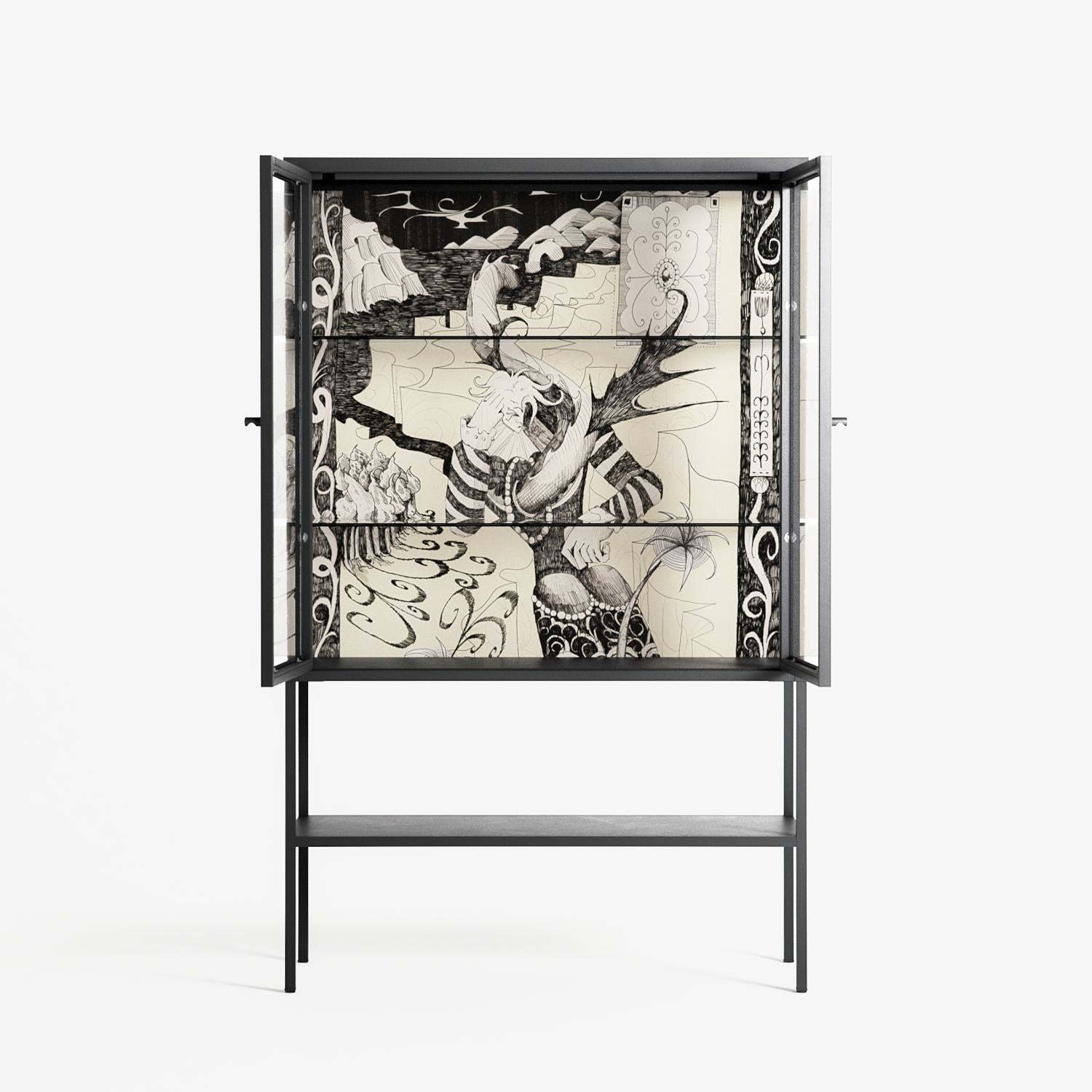 Oberon and Elgar - Loft Cabinet - Naia Escribano - Antracite - Clear glass