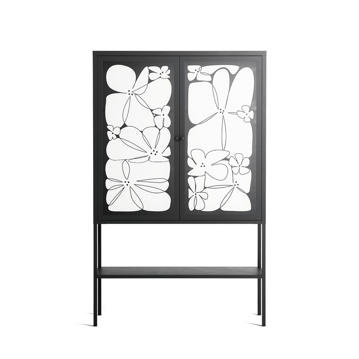 White Flowers - Loft Cabinet - Konrad Blaszczyk - Antracite - Overlay Glass