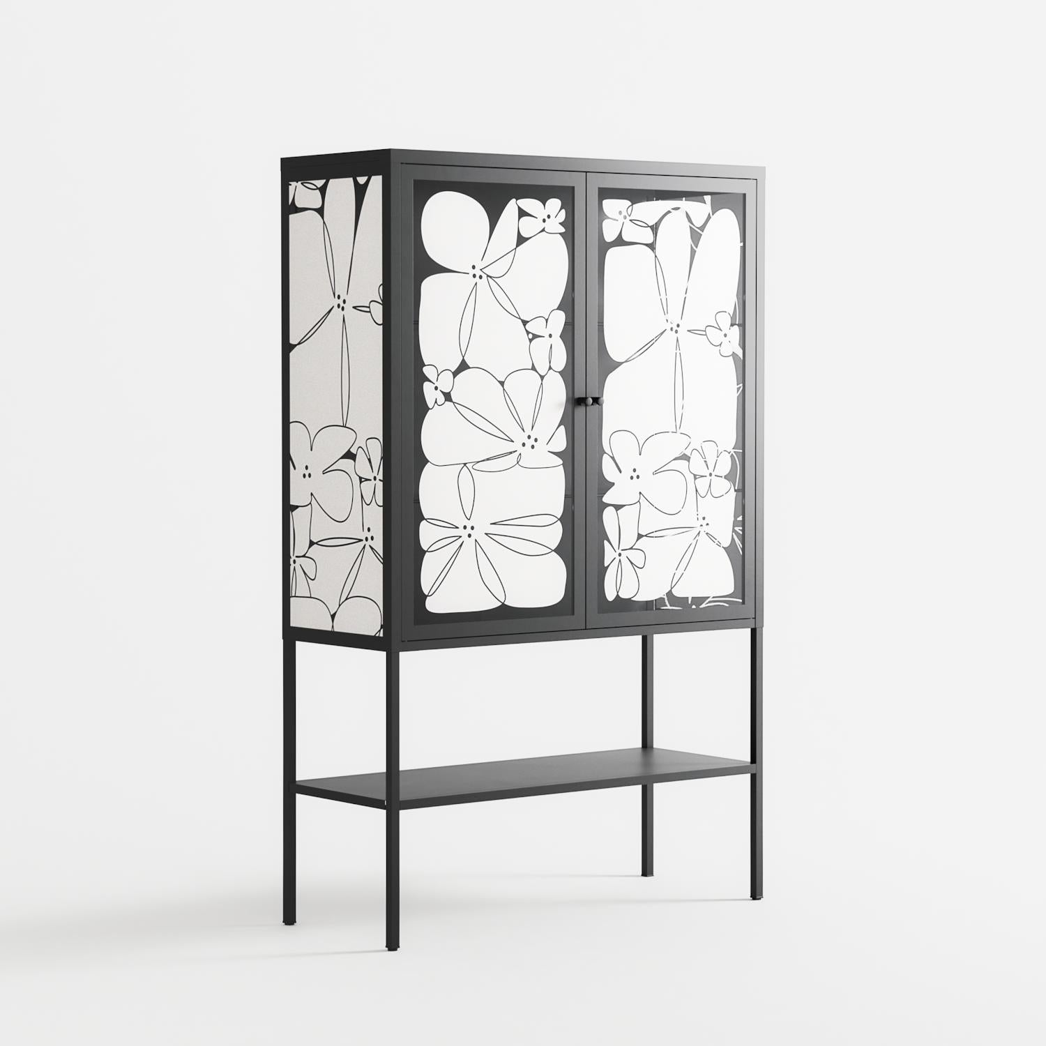 White Flowers - Loft Cabinet - Konrad Blaszczyk - Antracite - Overlay Glass