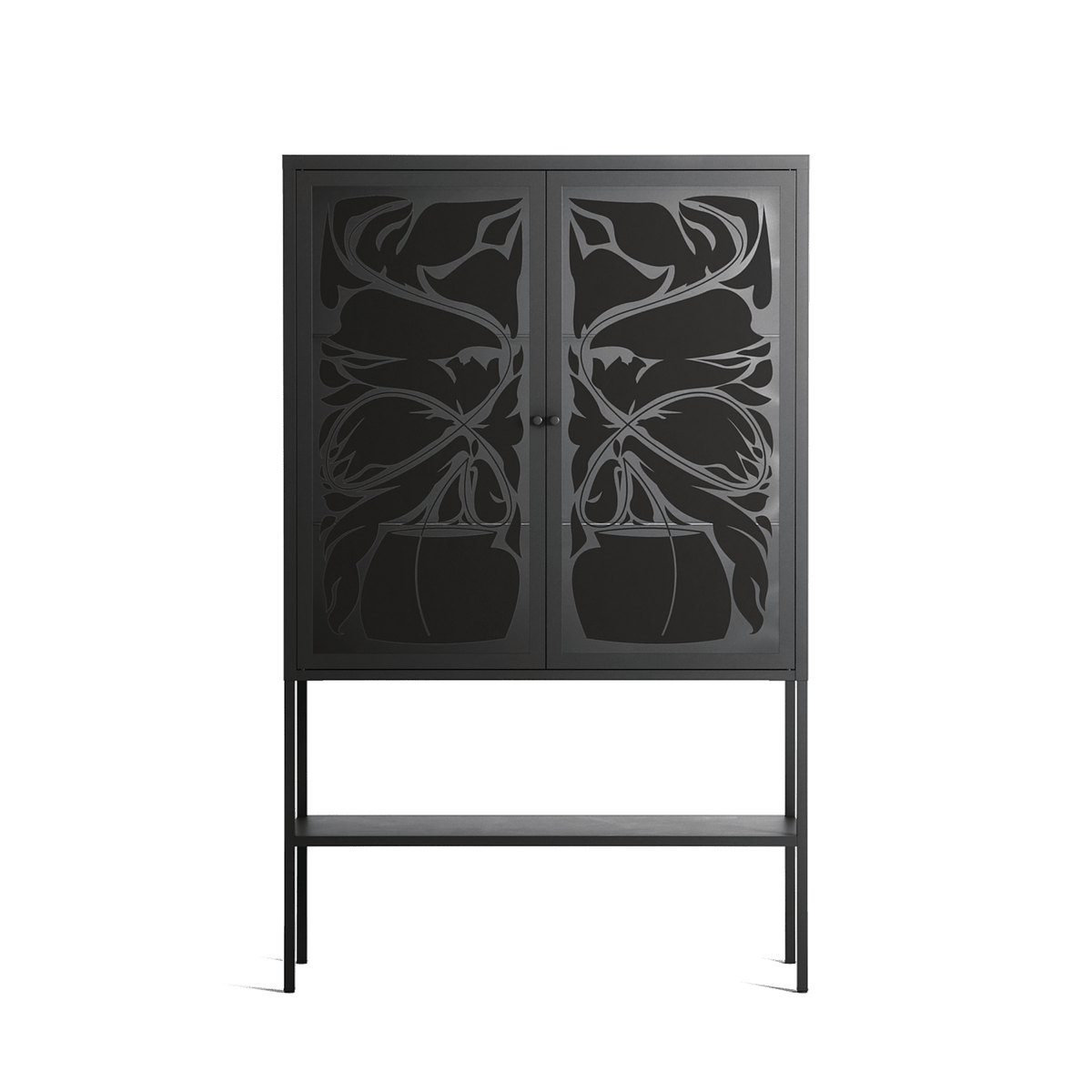 Black Potted Plant - Loft Cabinet - Konrad Blaszczyk - Antracite - Overlay Glass