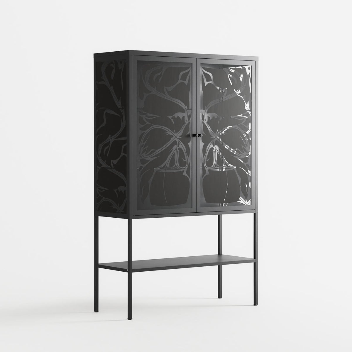 Black Potted Plant - Loft Cabinet - Konrad Blaszczyk - Antracite - Overlay Glass