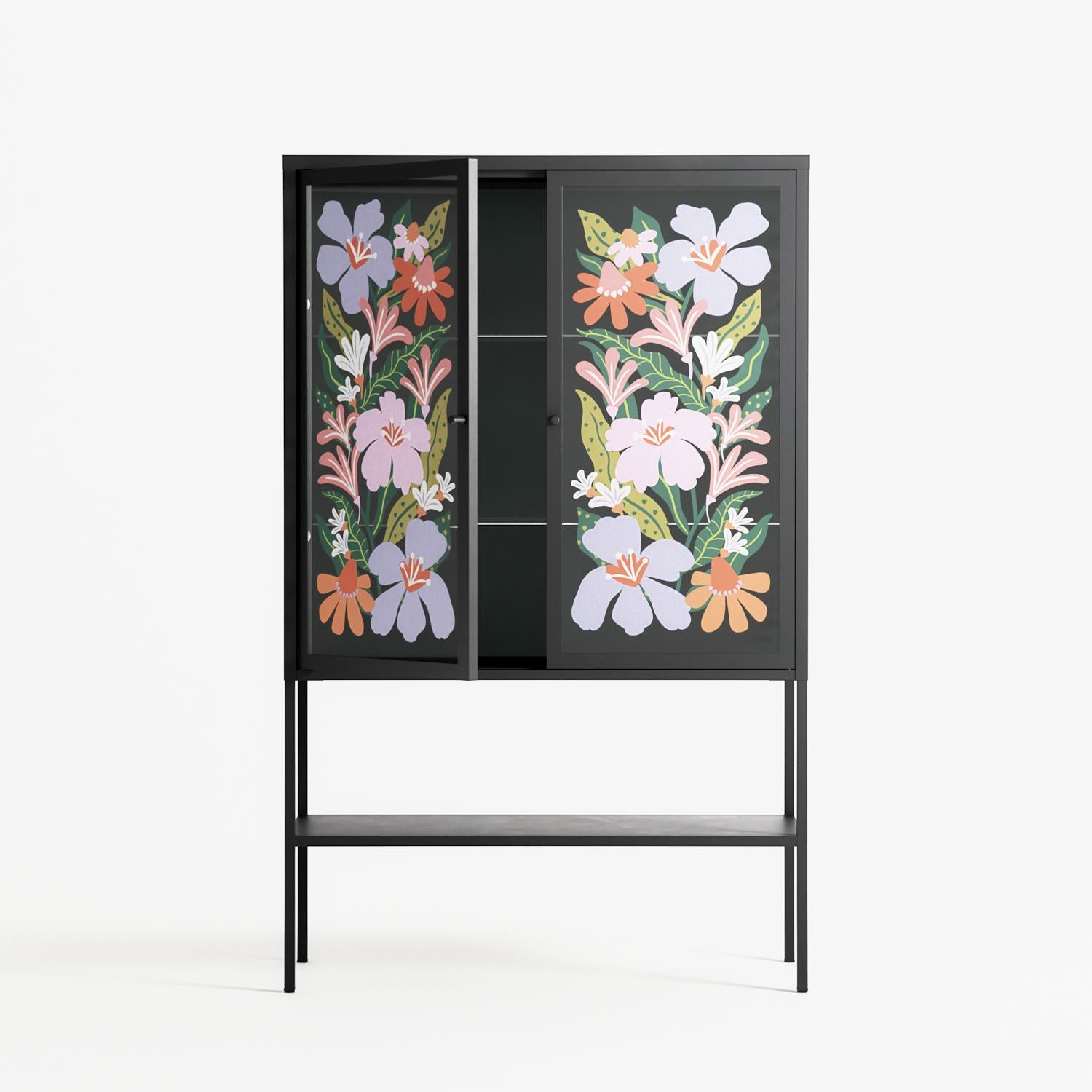 Floral Delight - Loft Cabinet - Sandra Hutter - Antracite - Overlay Glass
