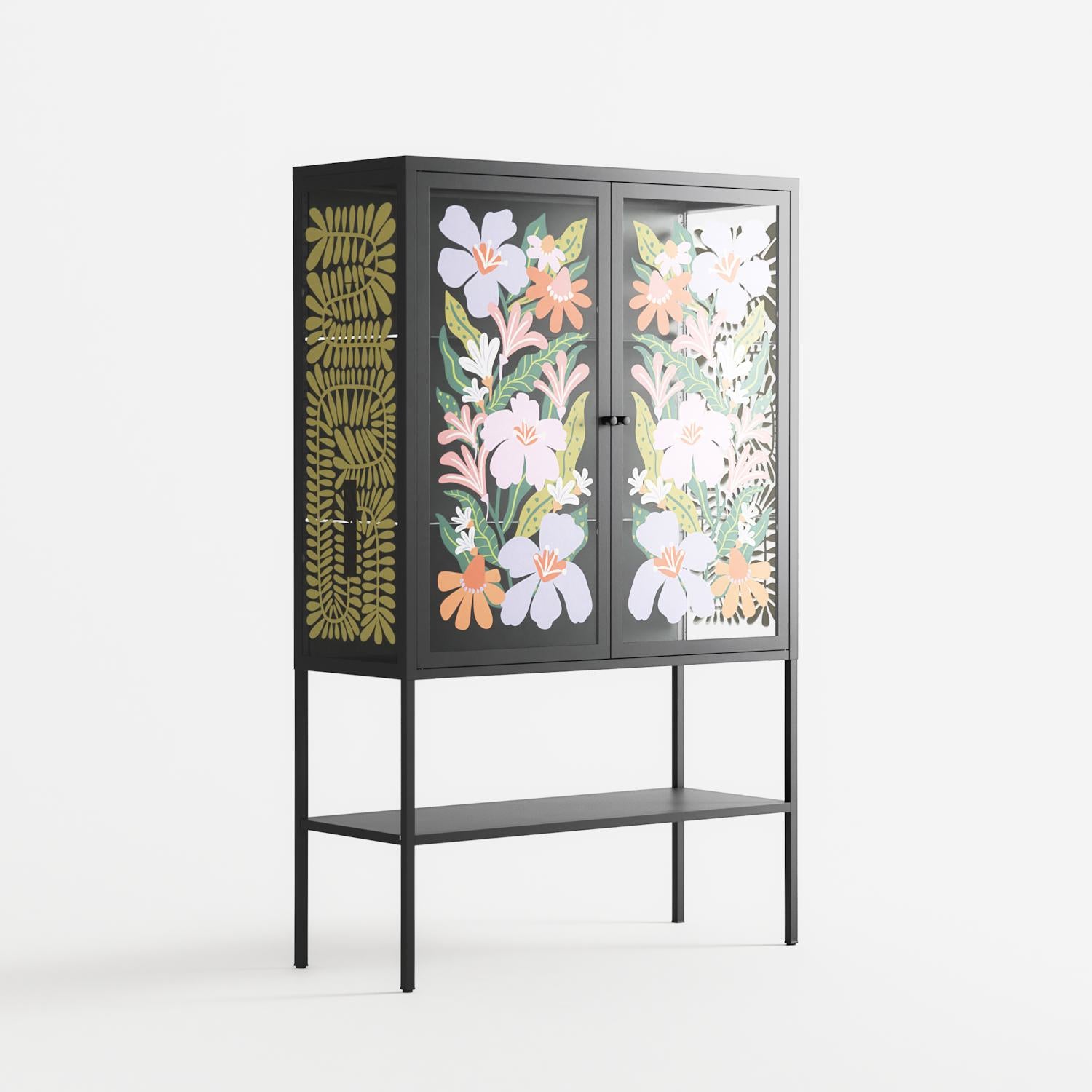 Floral Delight - Loft Cabinet - Sandra Hutter - Antracite - Overlay Glass