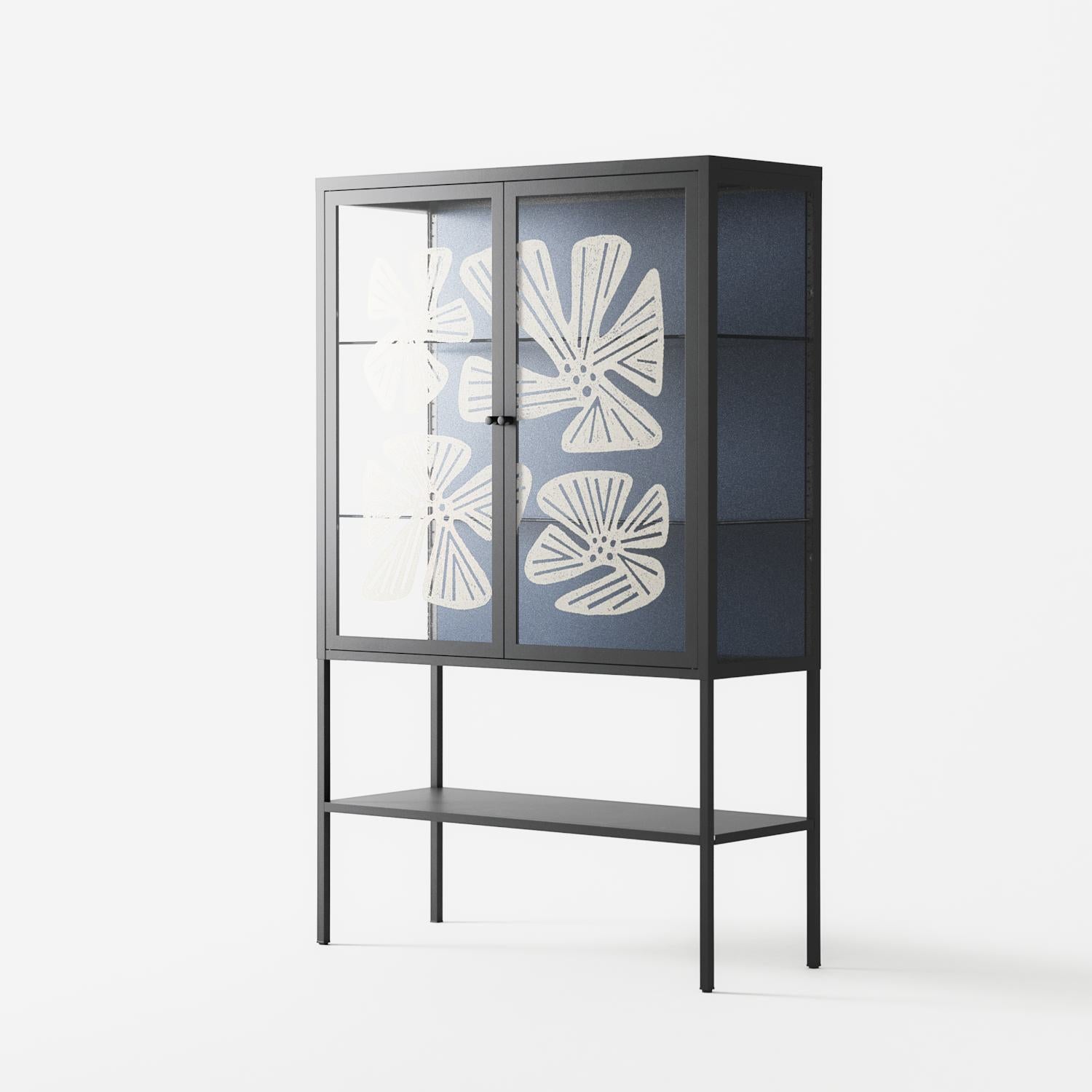 Blue Flower - Loft Cabinet - Magdalena Marchocka - Antracite - Overlay Glass
