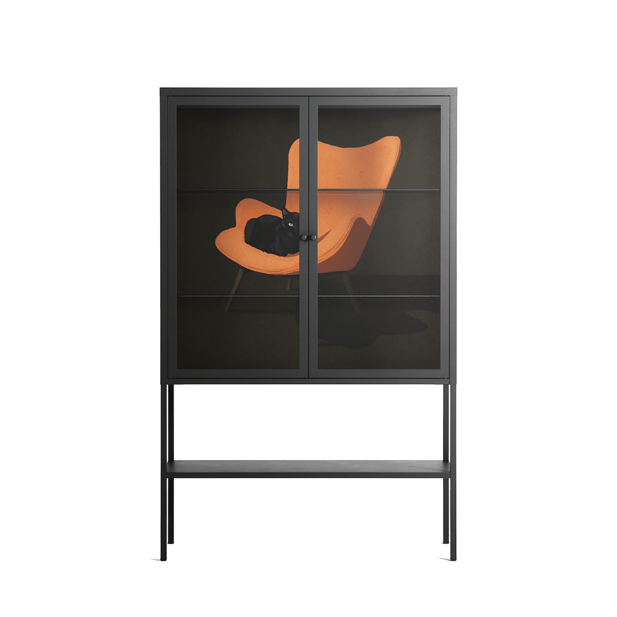 Cat in Chair A - Loft Cabinet - Kristin Eriksson - Antracite - Clear glass