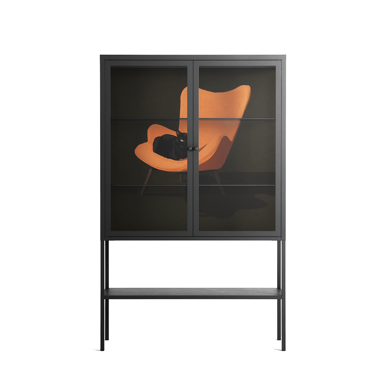 Cat in Chair A - Loft Cabinet - Kristin Eriksson - Antracite - Clear glass